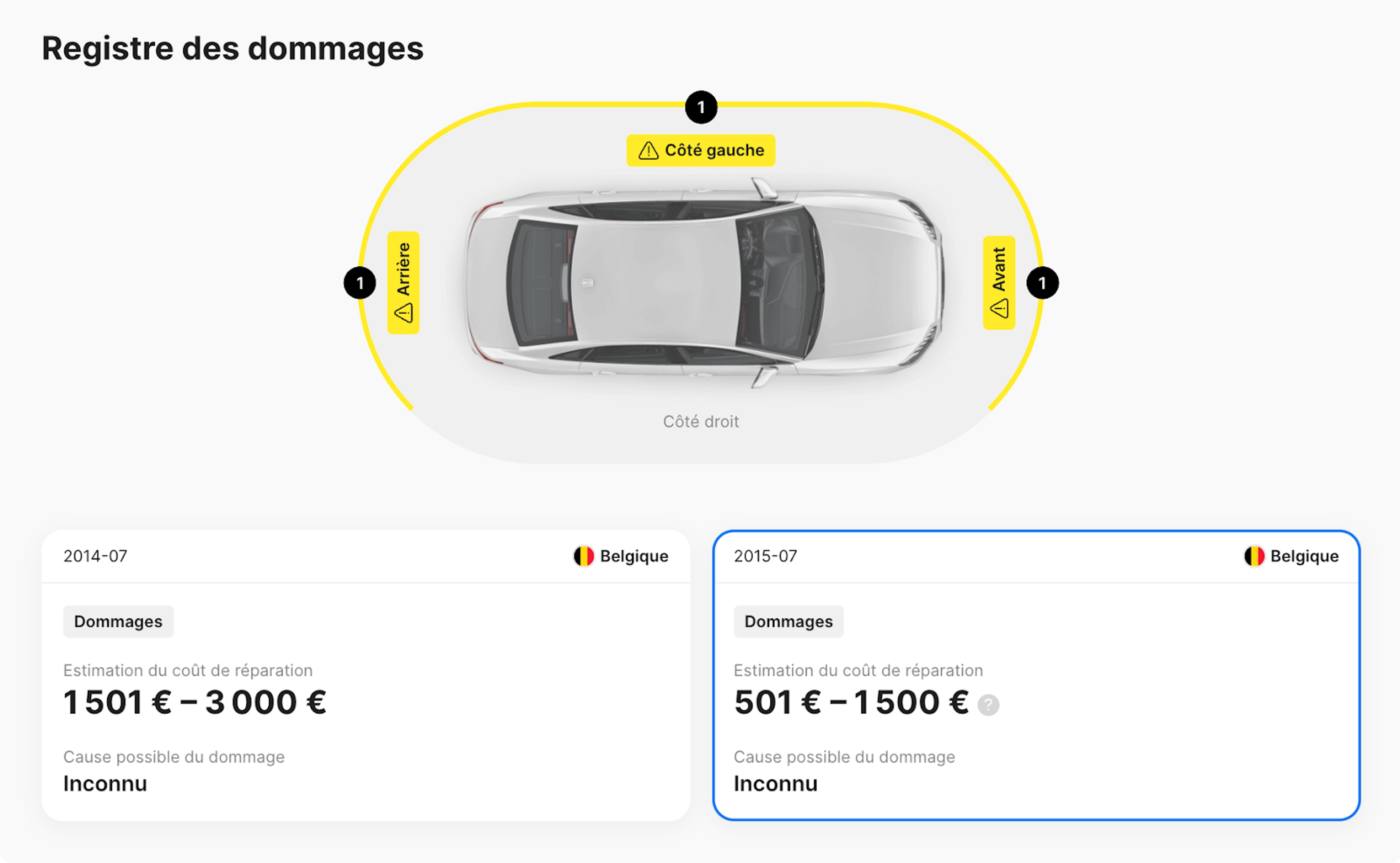 Section Dommages dans le rapport carVertical