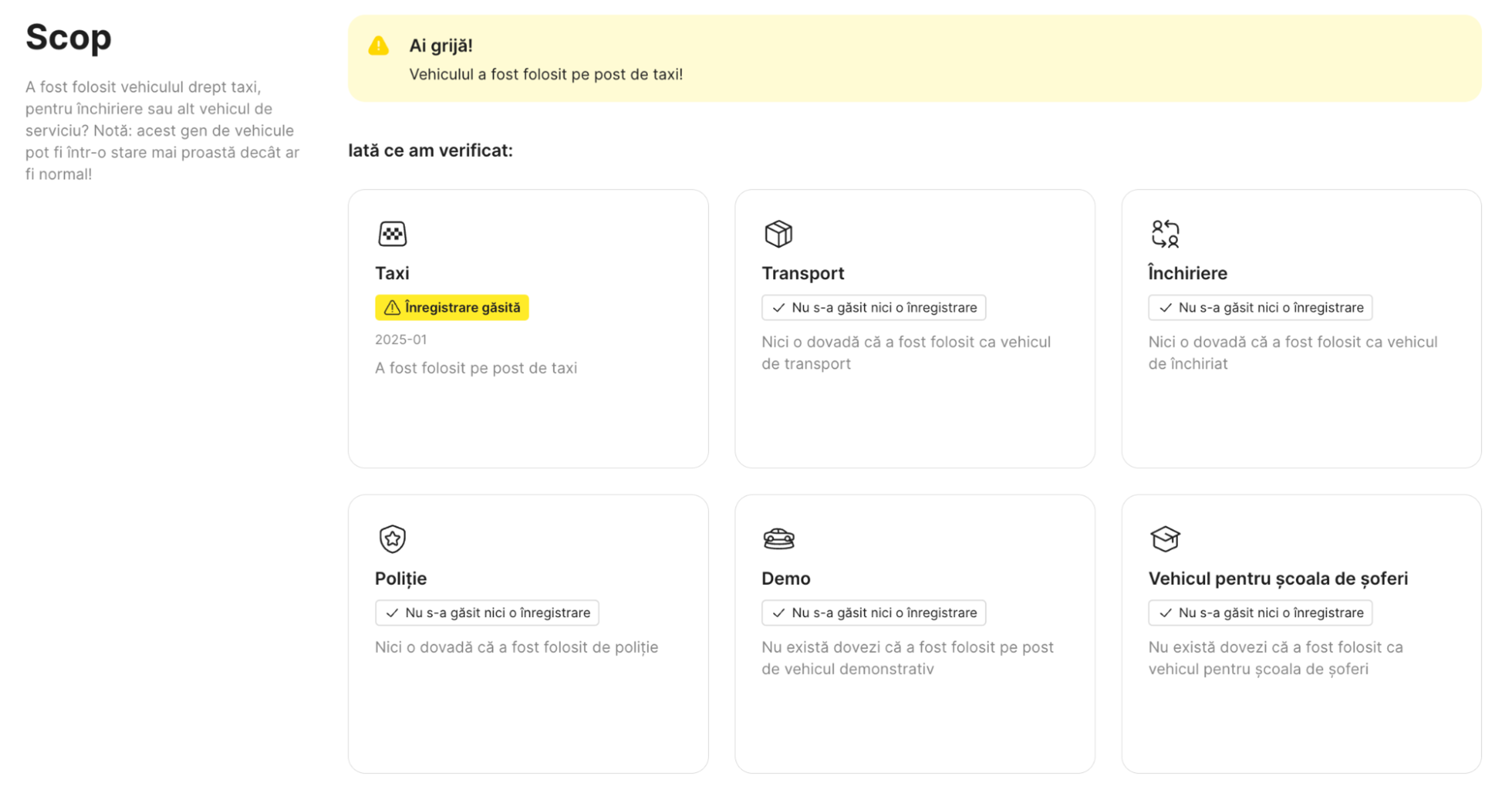 O înregistrare care indică faptul că o mașină a fost folosită ca taxi