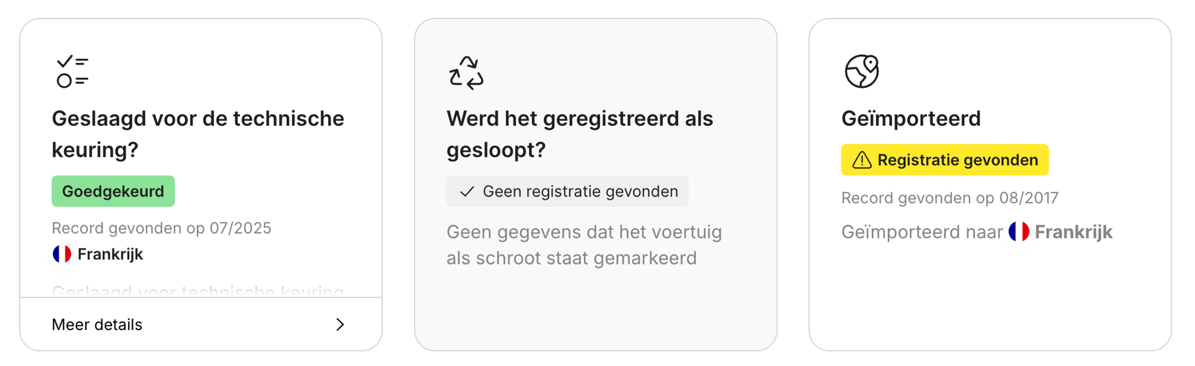 Importgegevens gevonden in het carVertical-rapport
