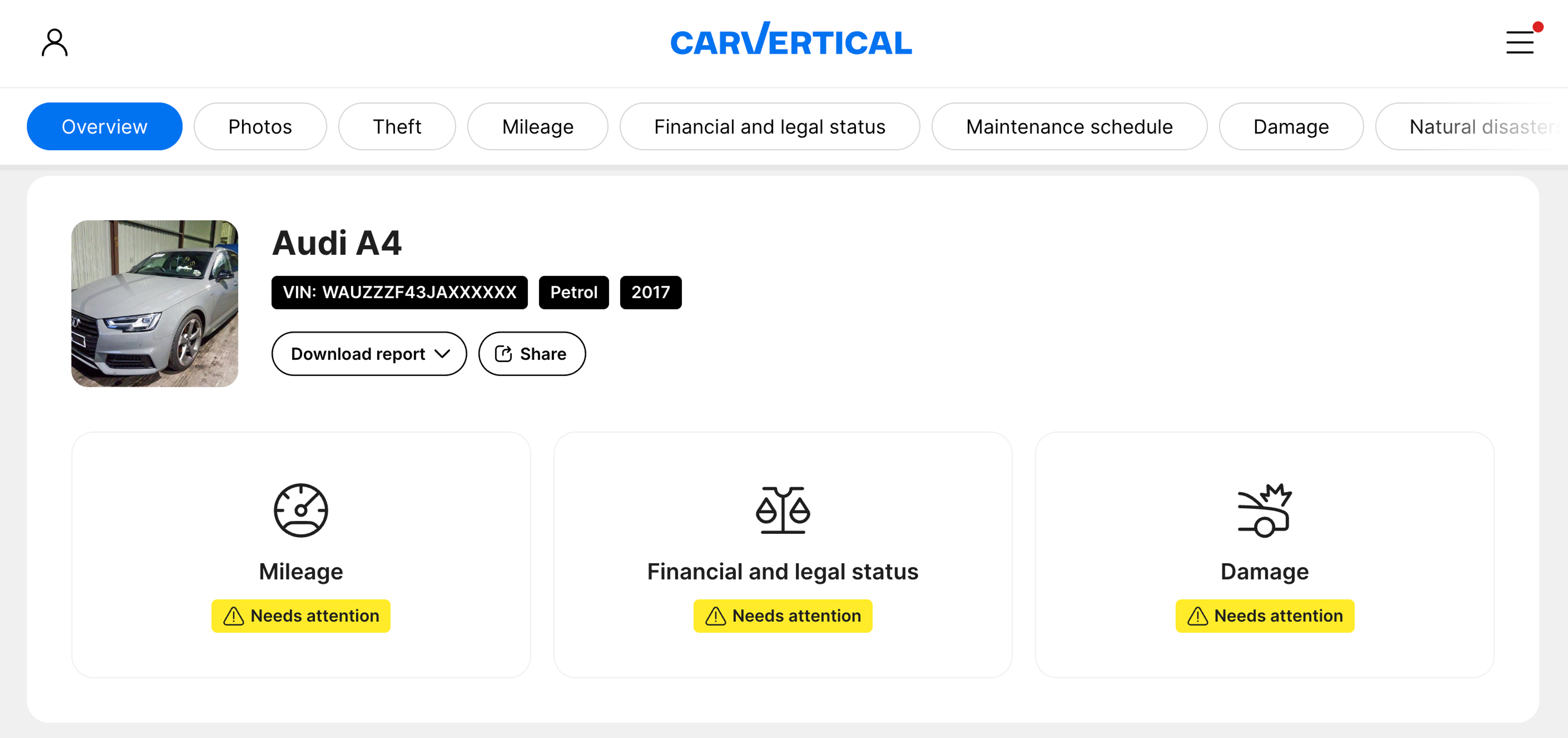 carVertical sample report