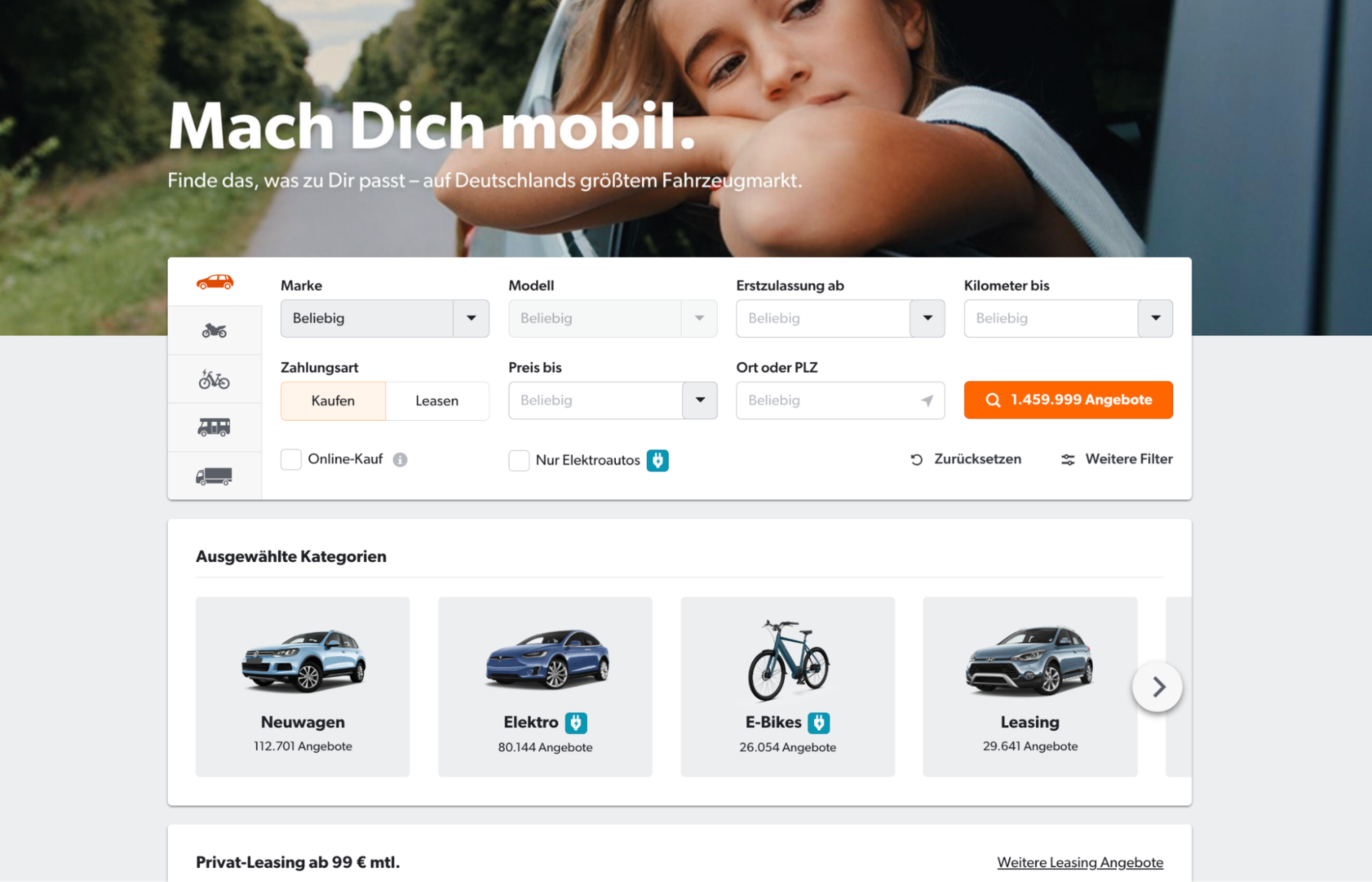 Домашня сторінка Mobile.de