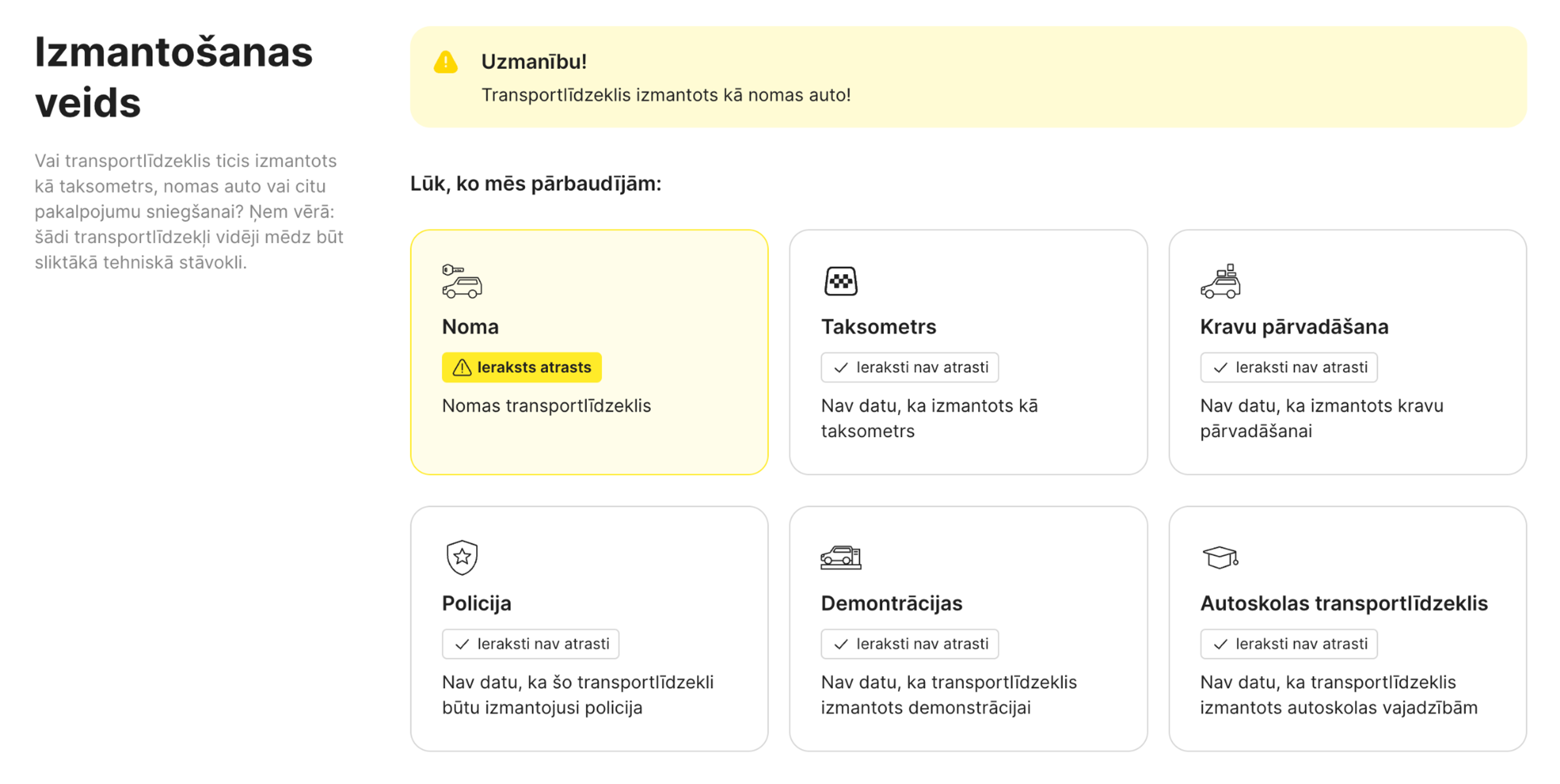 nomas transportlīdzeklis atrasts "carVertical" ziņojumā