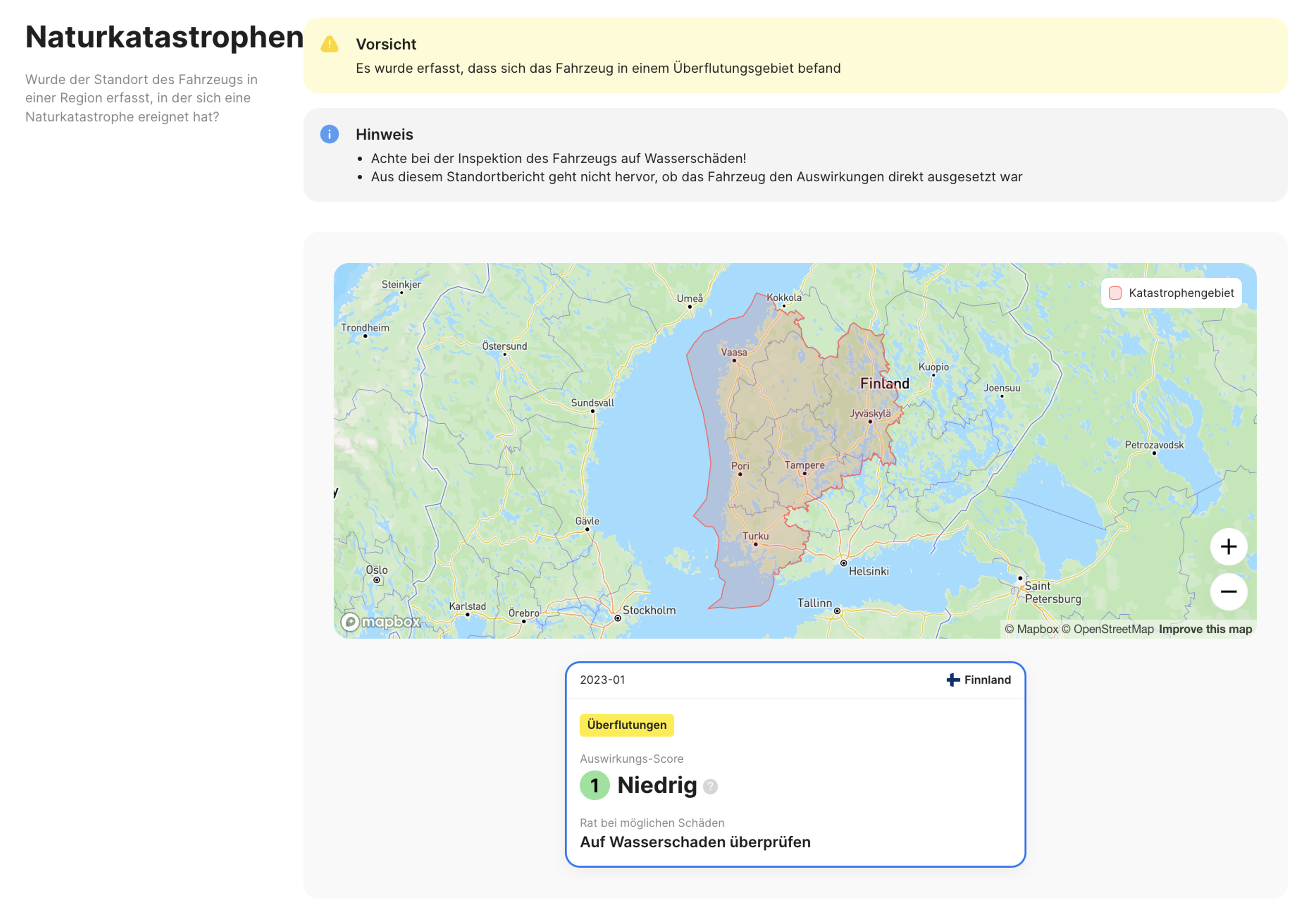 Abschnitt Naturkatastrophen im carVertical-Bericht