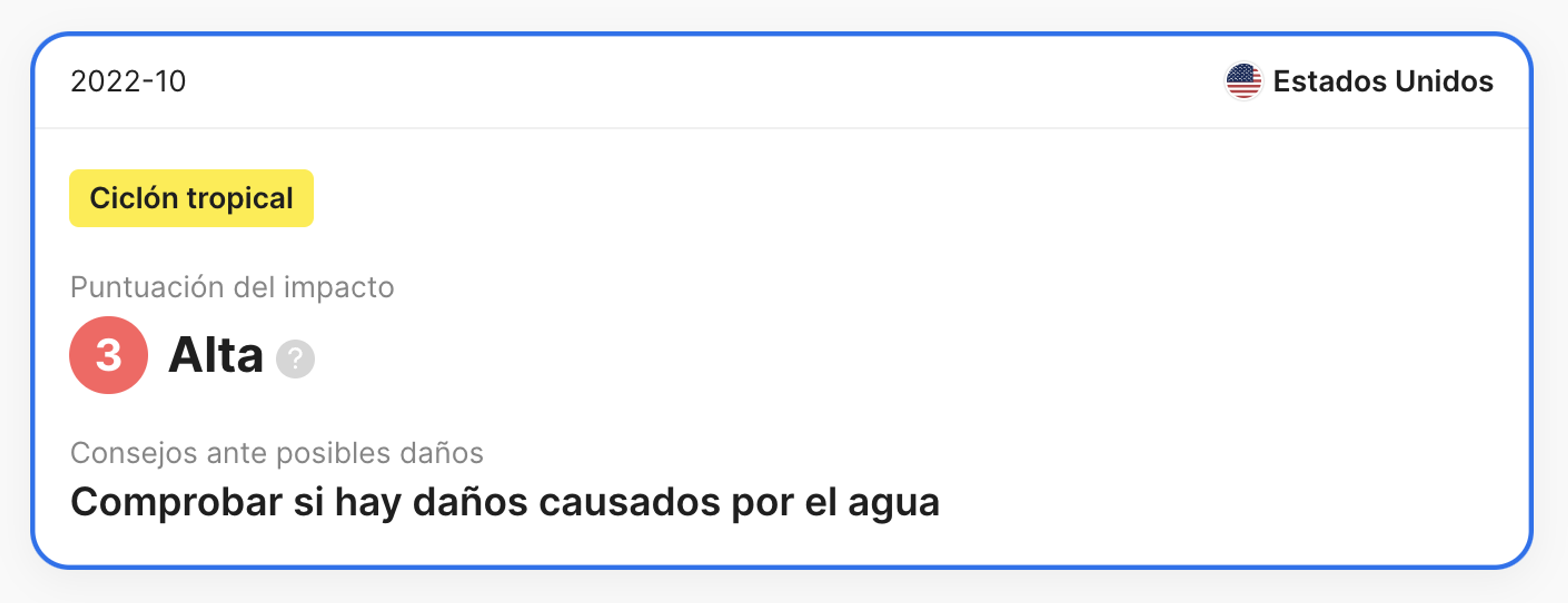Información sobre desastres detectada en el informe vertical del coche