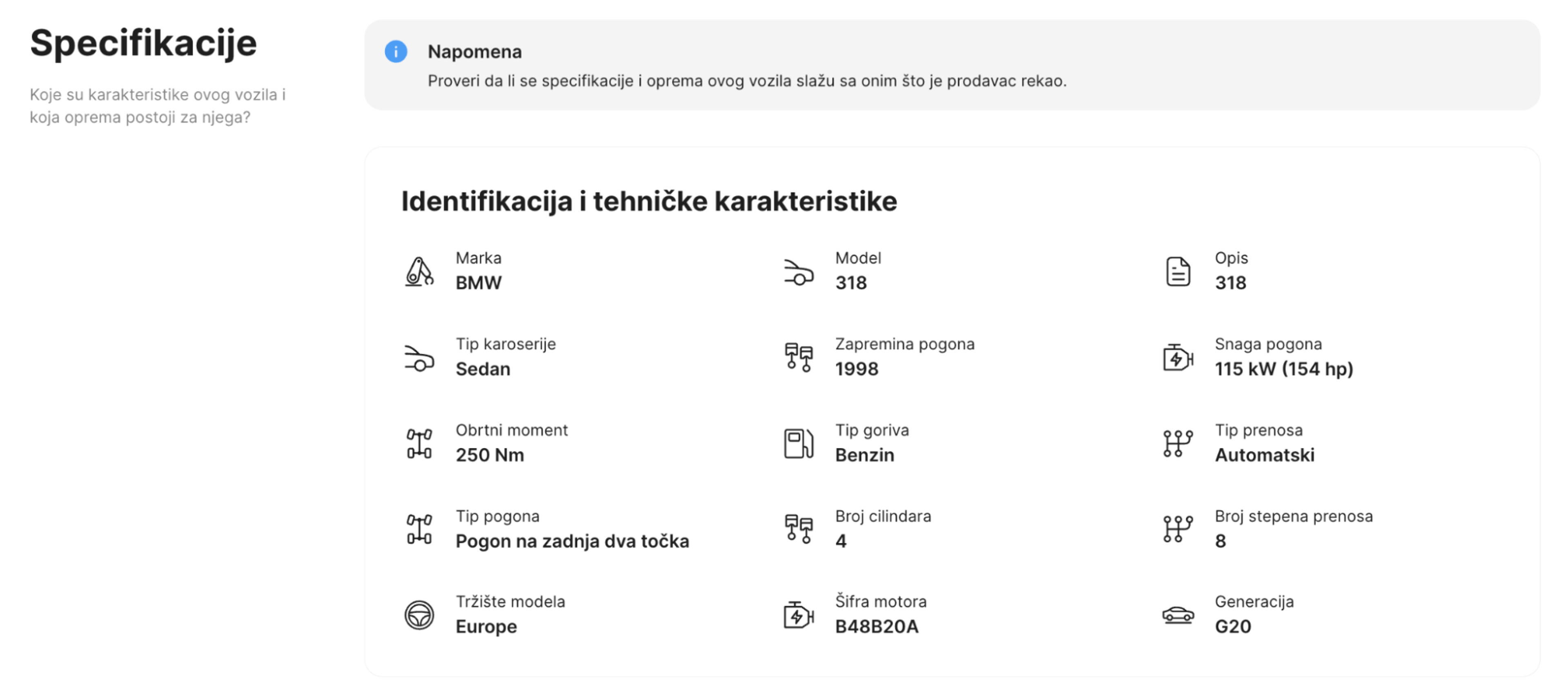 Objašnjenje originalnih specifikacija automobila