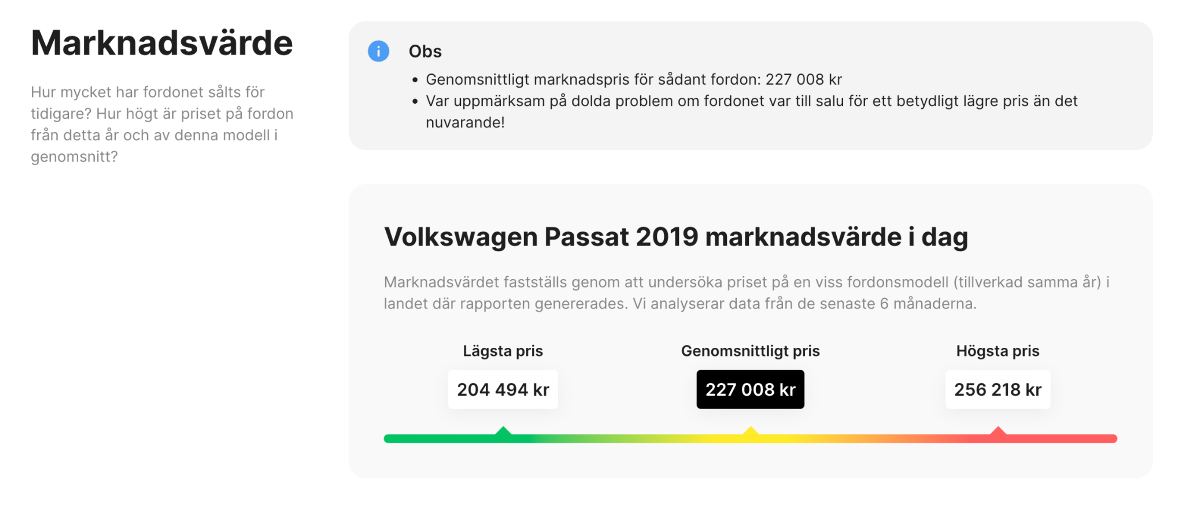 bilvärderingsavsnitt i carVertical rapport