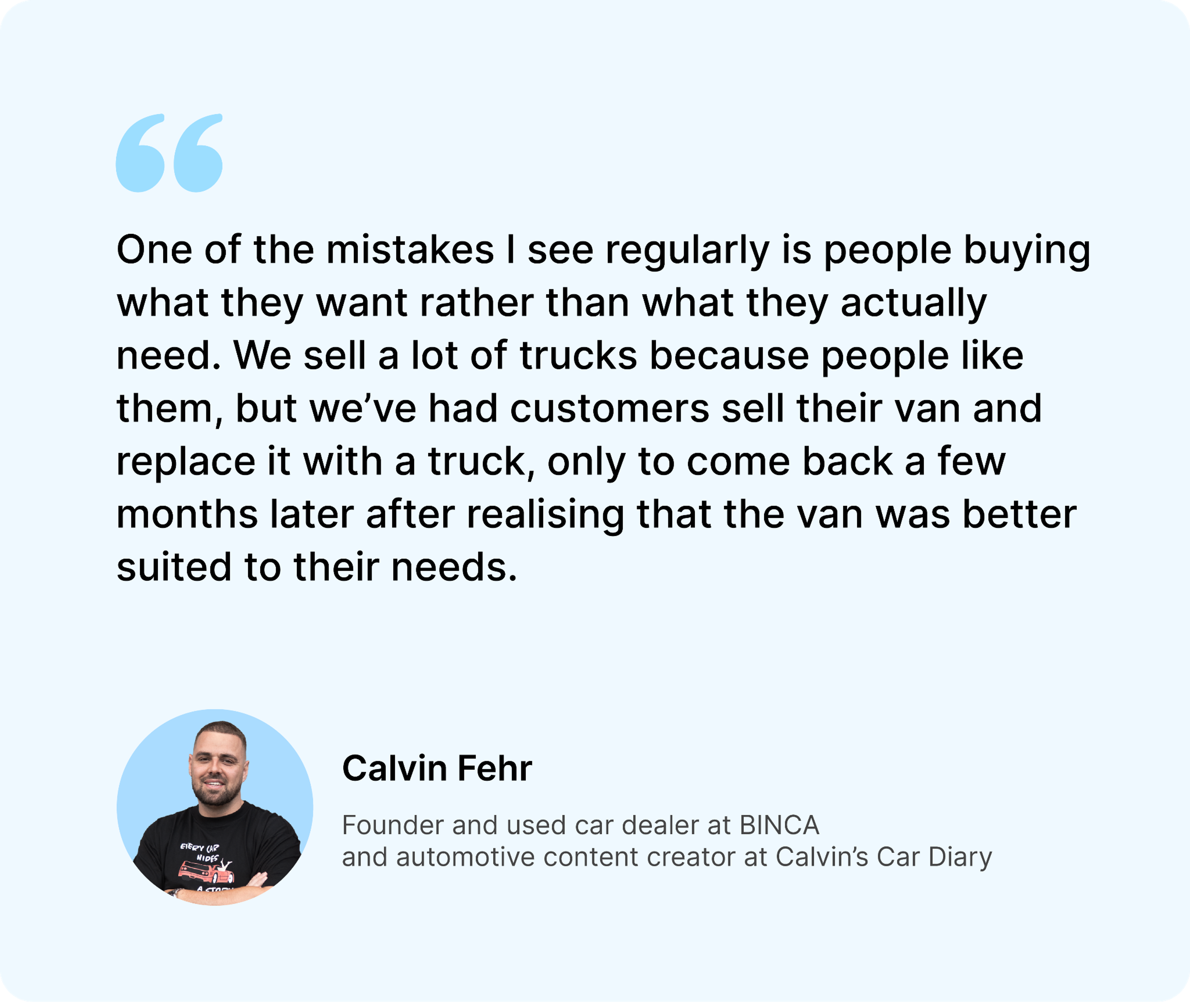 Calvin’s quote about choosing a car you want vs the one you need