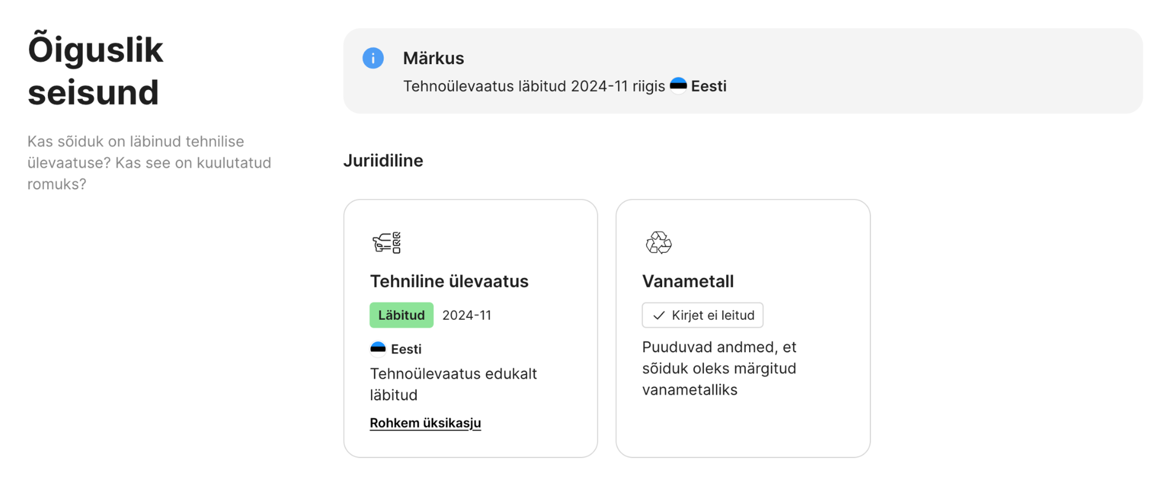 rahalise ja juriidilise staatuse funktsioon carVerticali aruandes