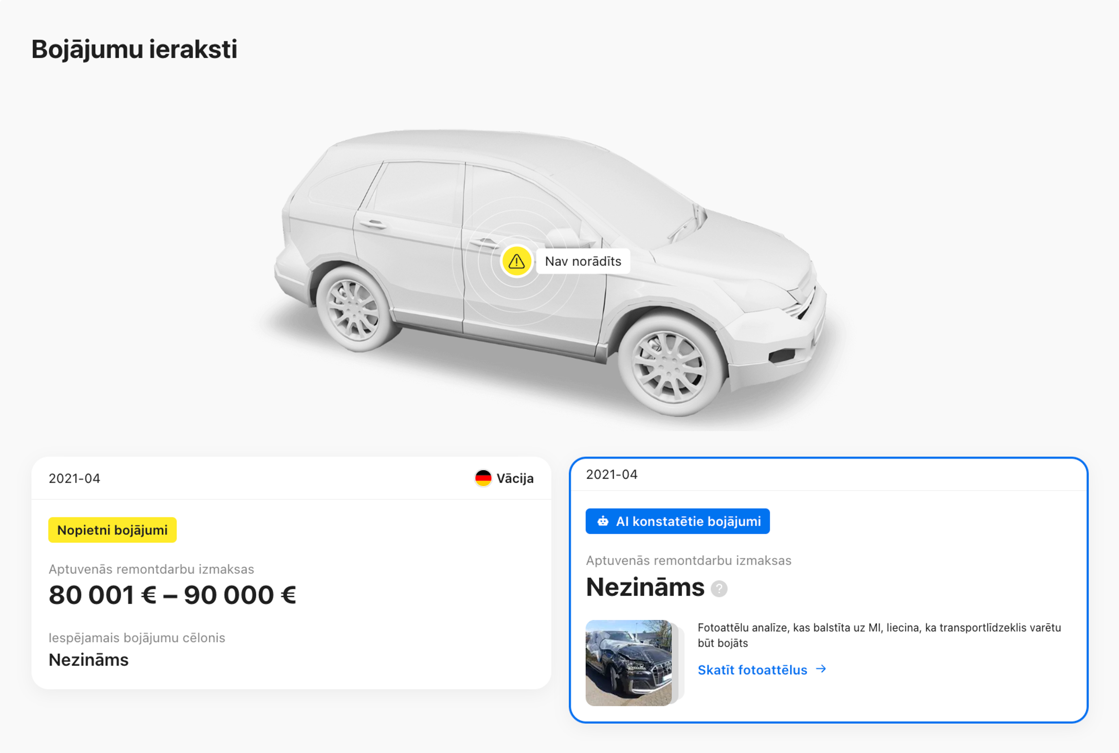 AI konstatēja bojājumus no transportlīdzekļa fotoattēliem