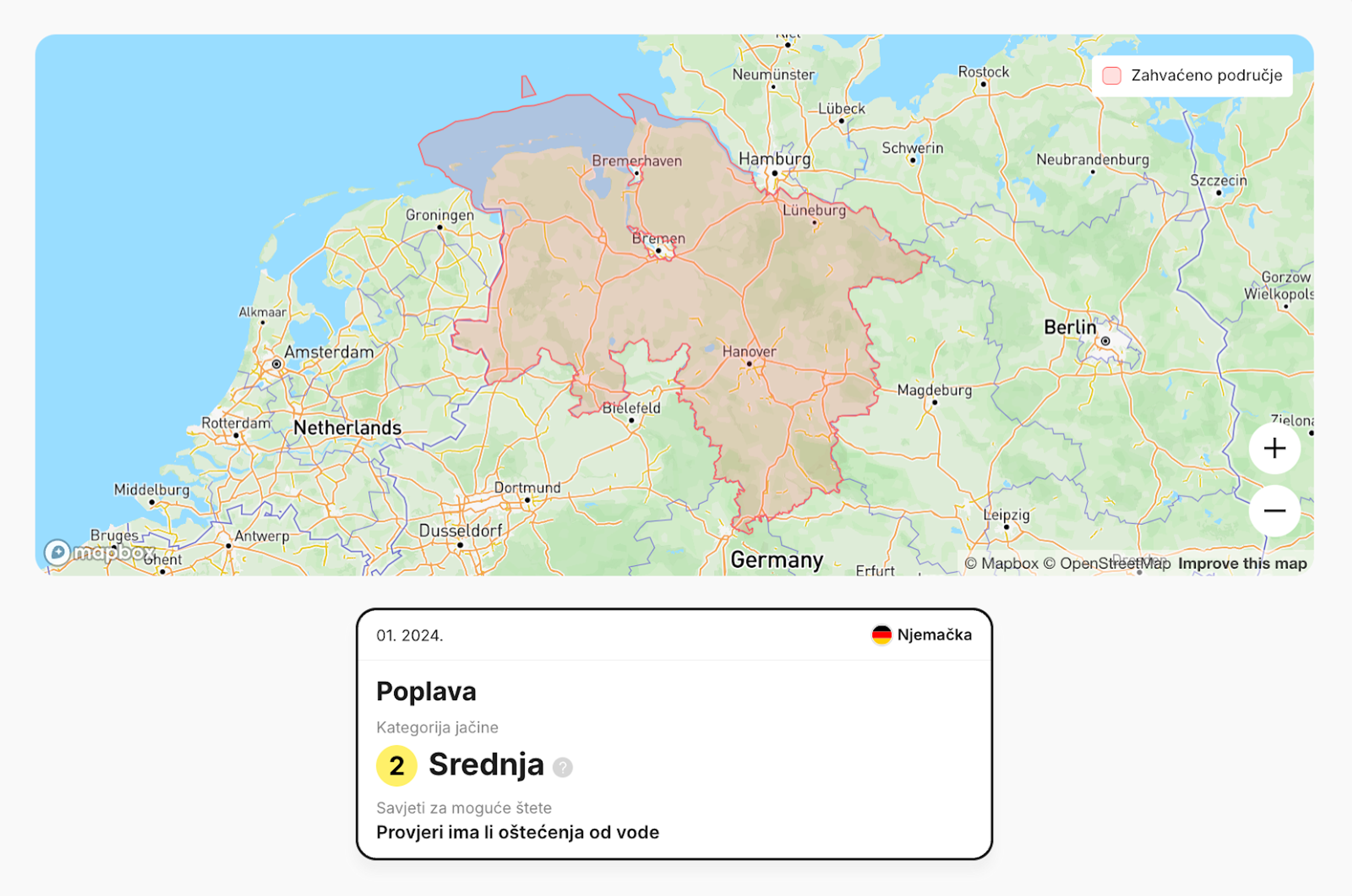 Zapis o poplavu u carVertical izvješću o povijesti vozila
