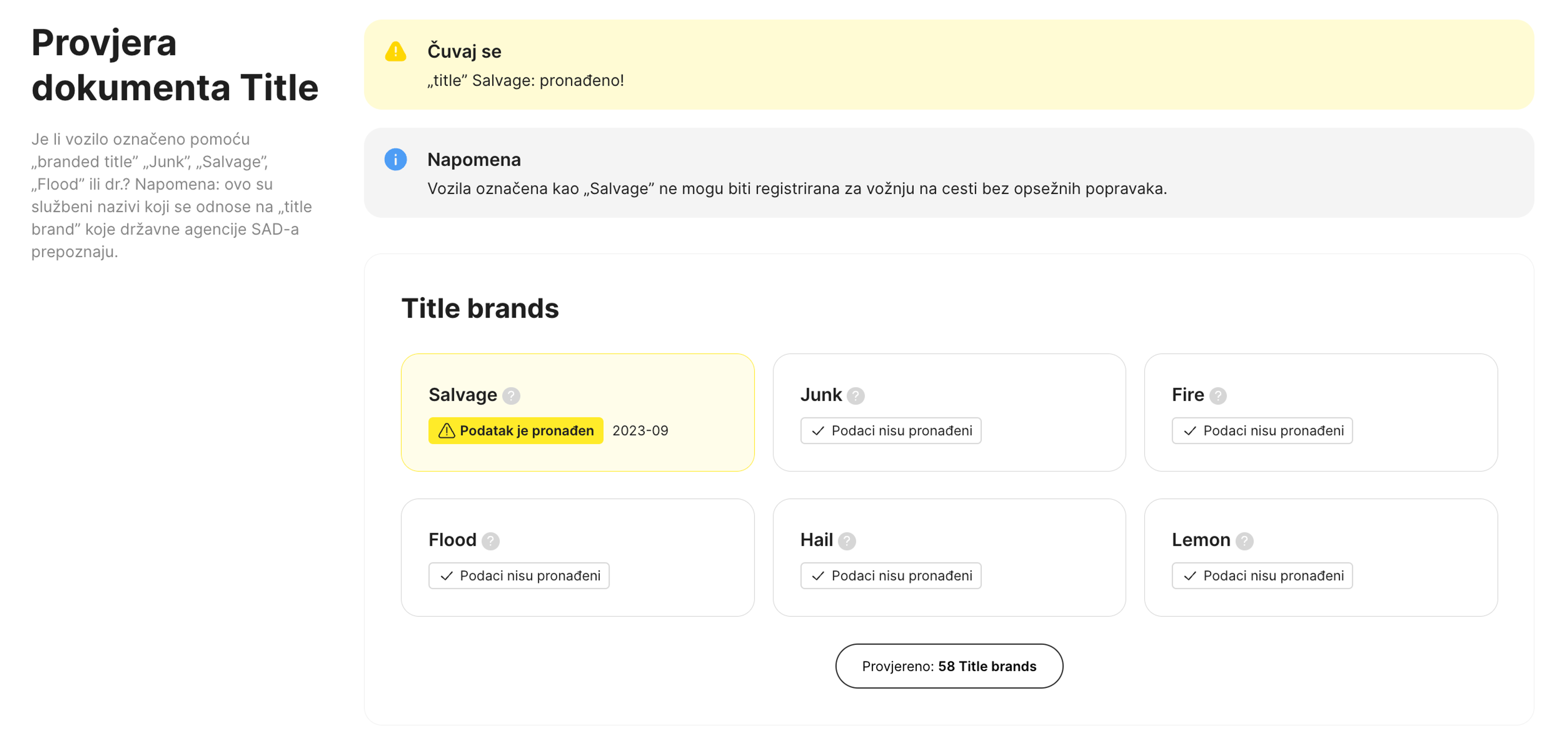 naslovne marke pronađene u carVertical izvješću