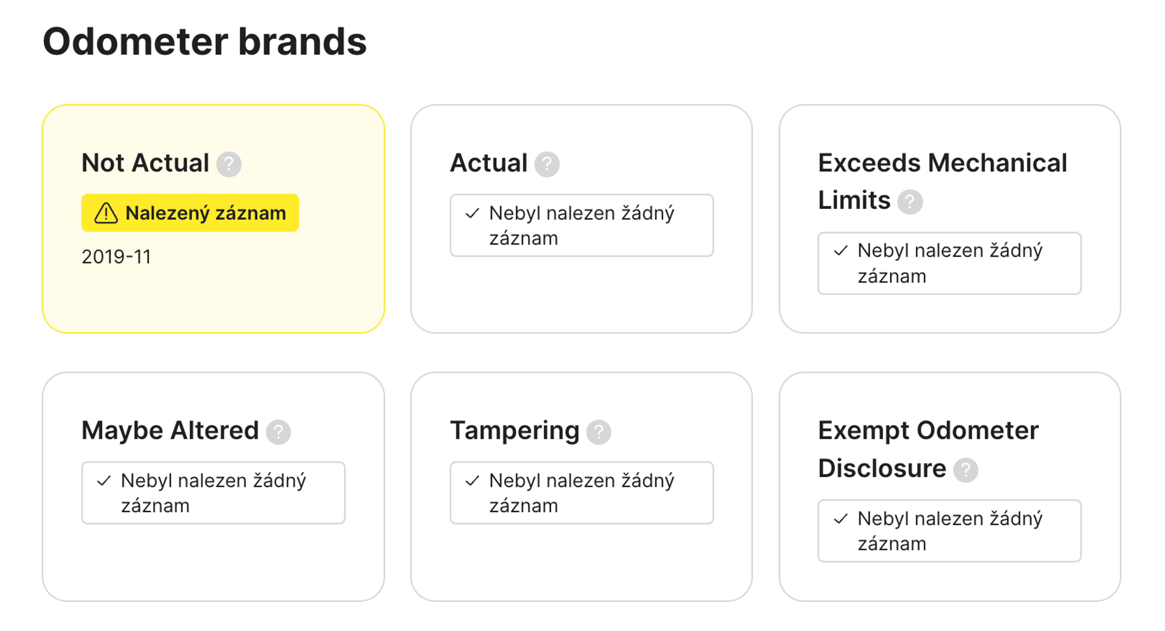 značky počítadla kilometrů v přehledu carVertical