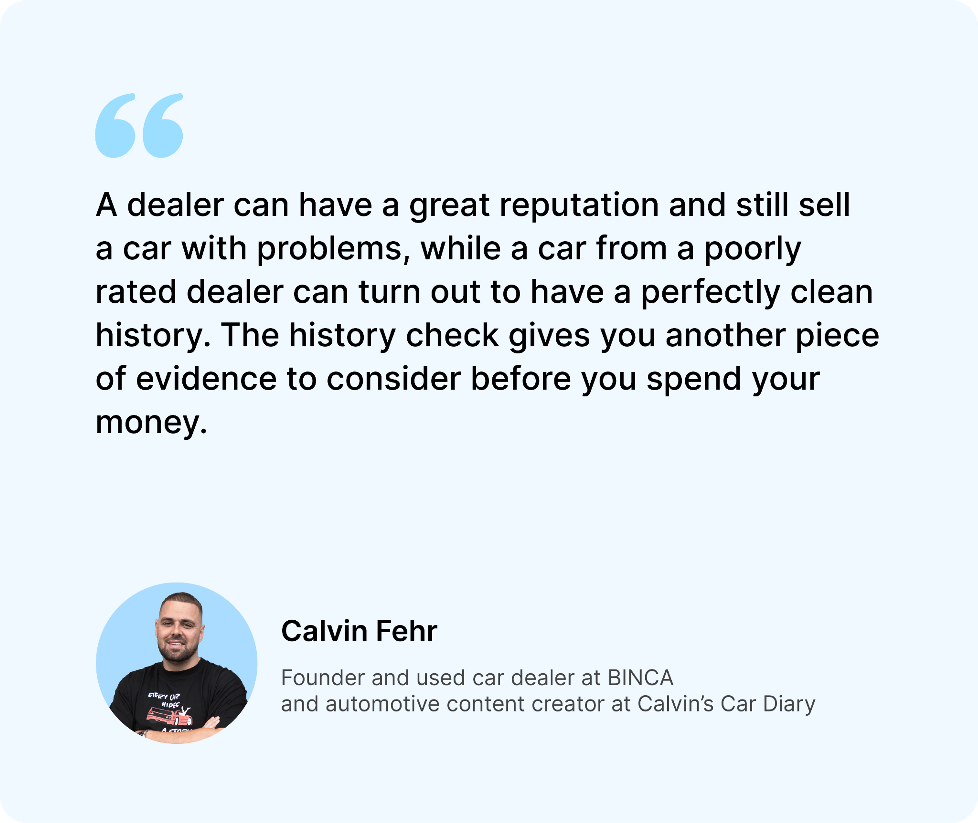 Calvin’s quote about checking a car’s history