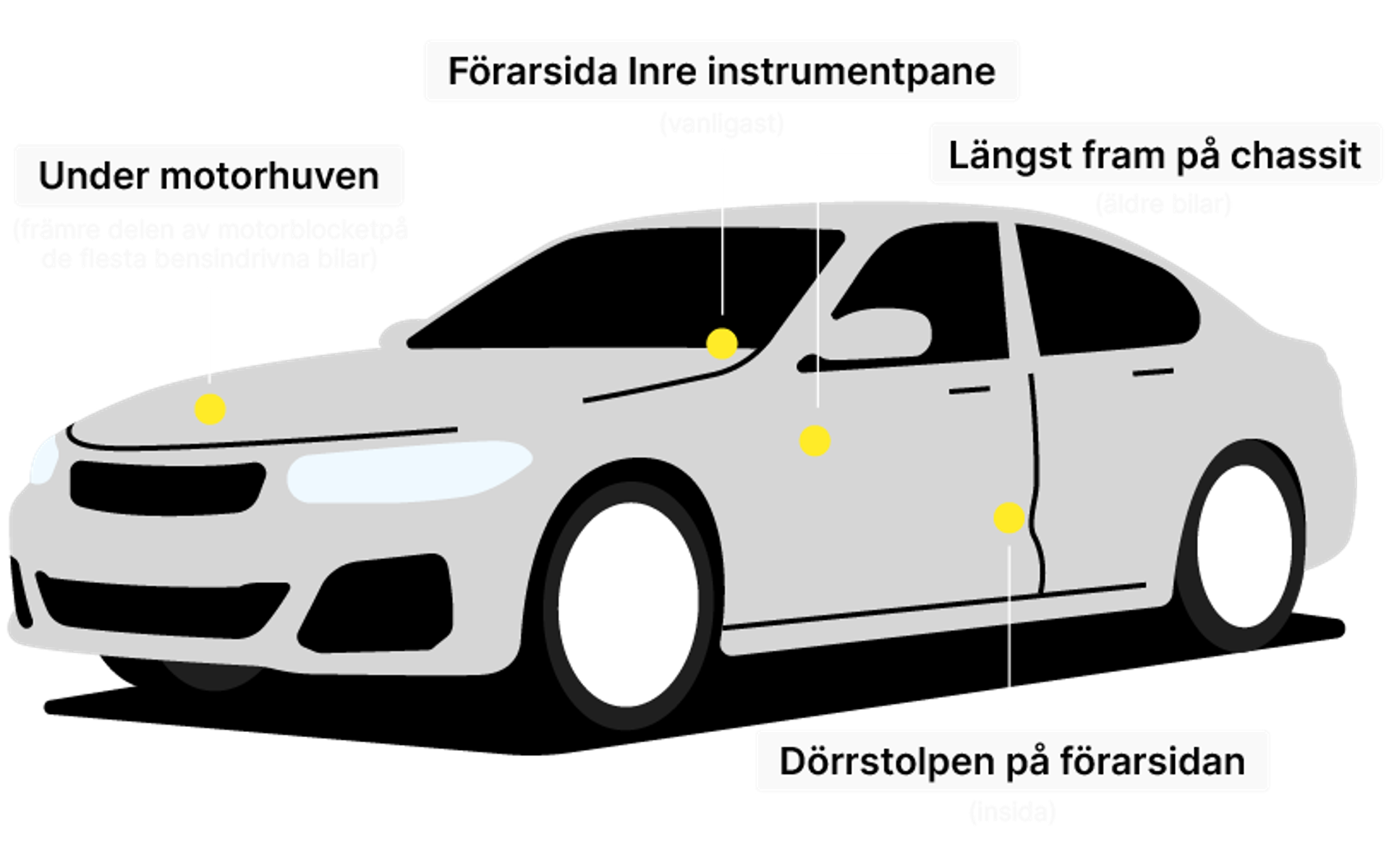 Car frame with marked VIN number locations