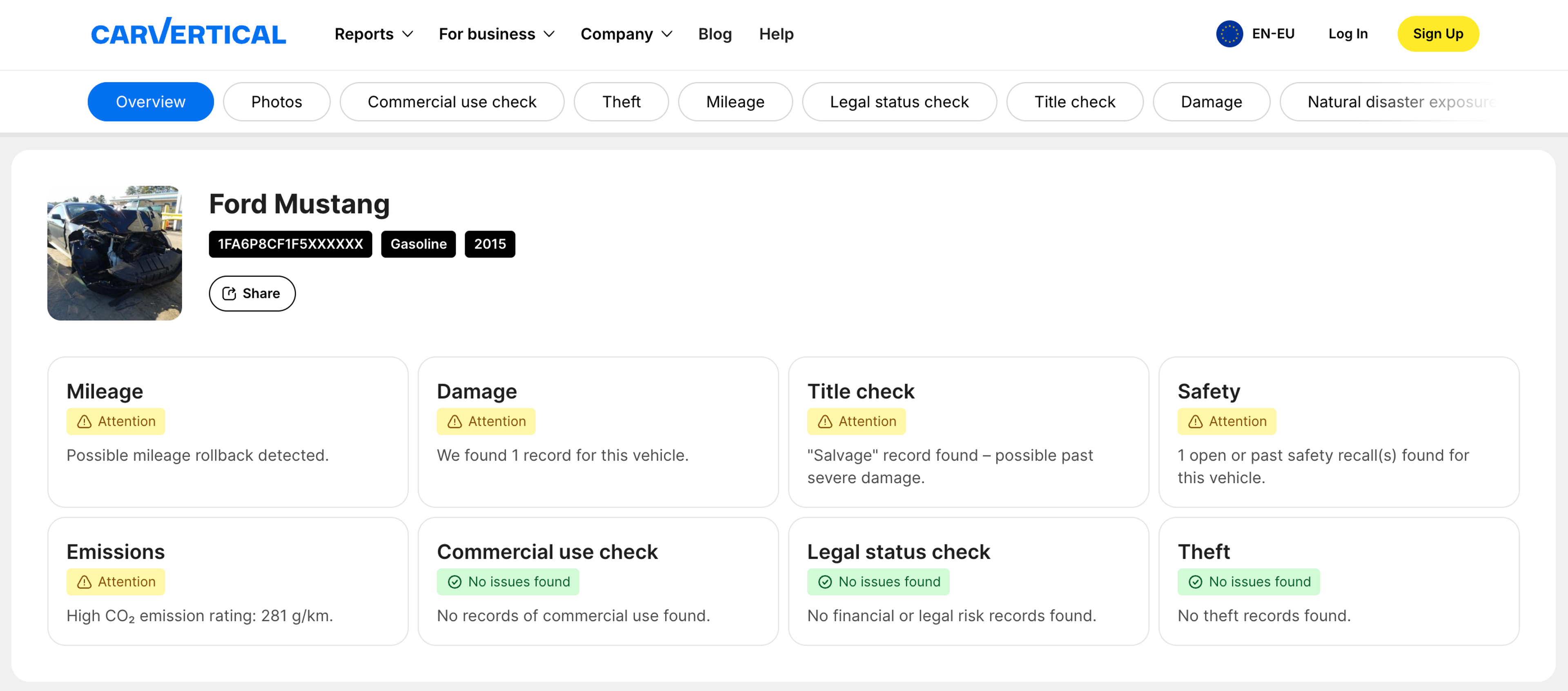 Information provided in a vehicle history report