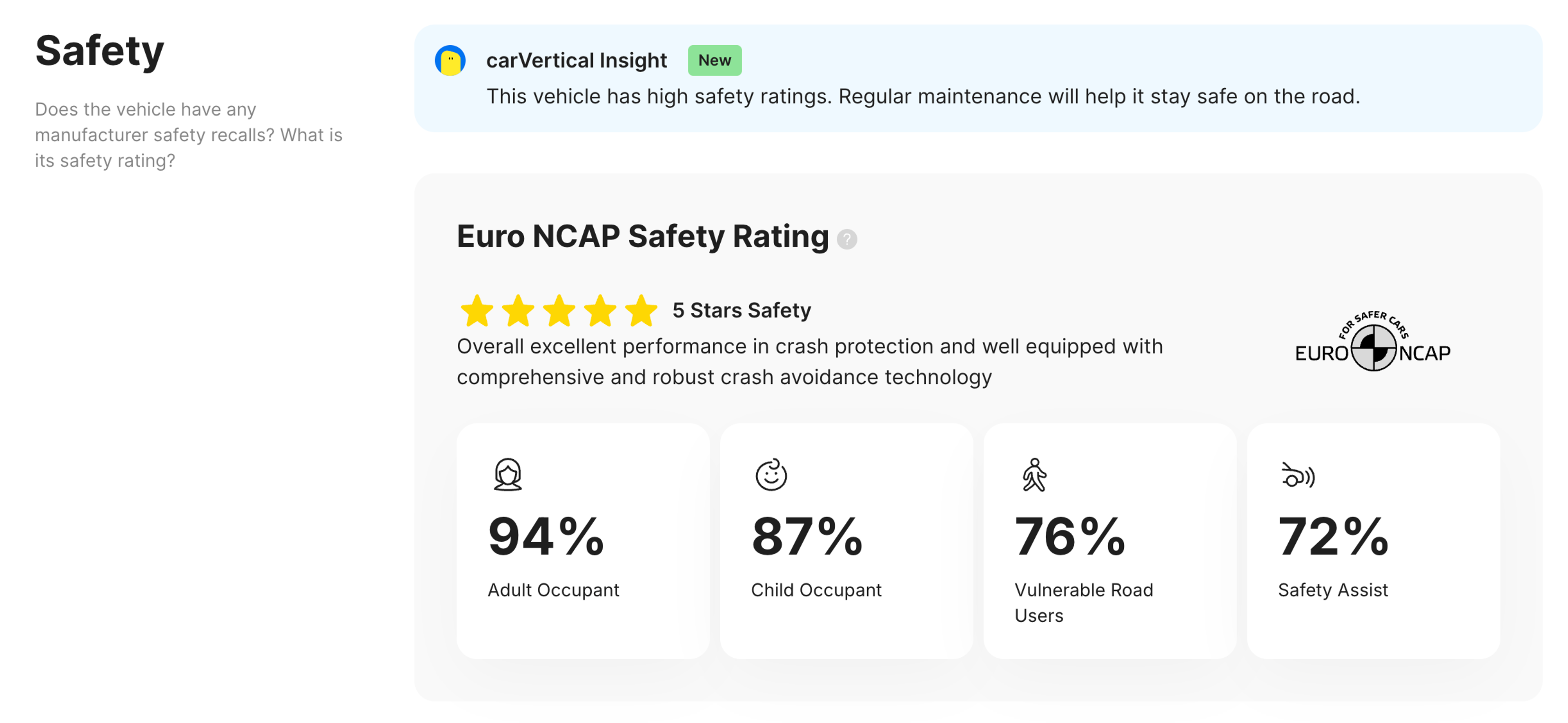 Safety section in carVertical report