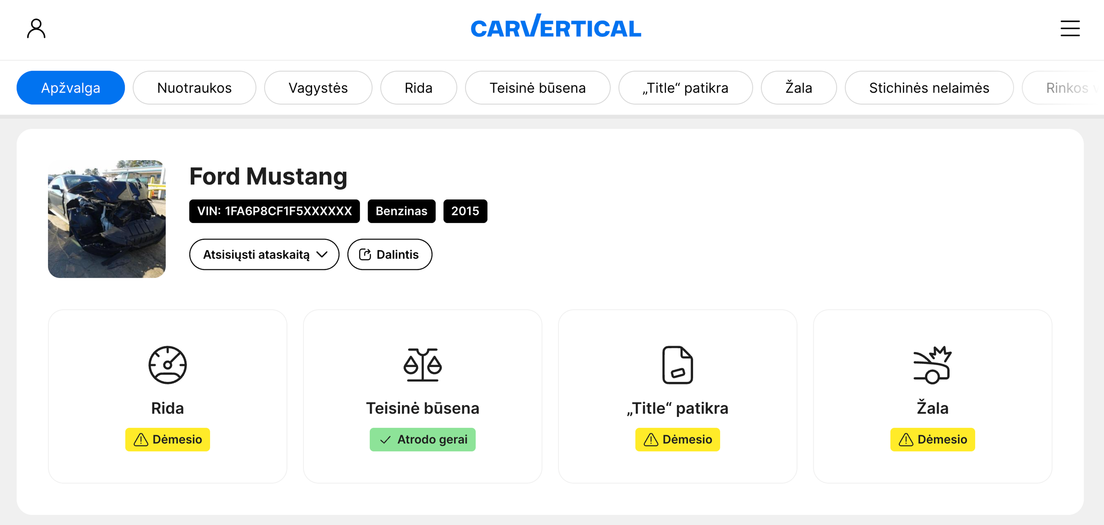 carVertical sample report