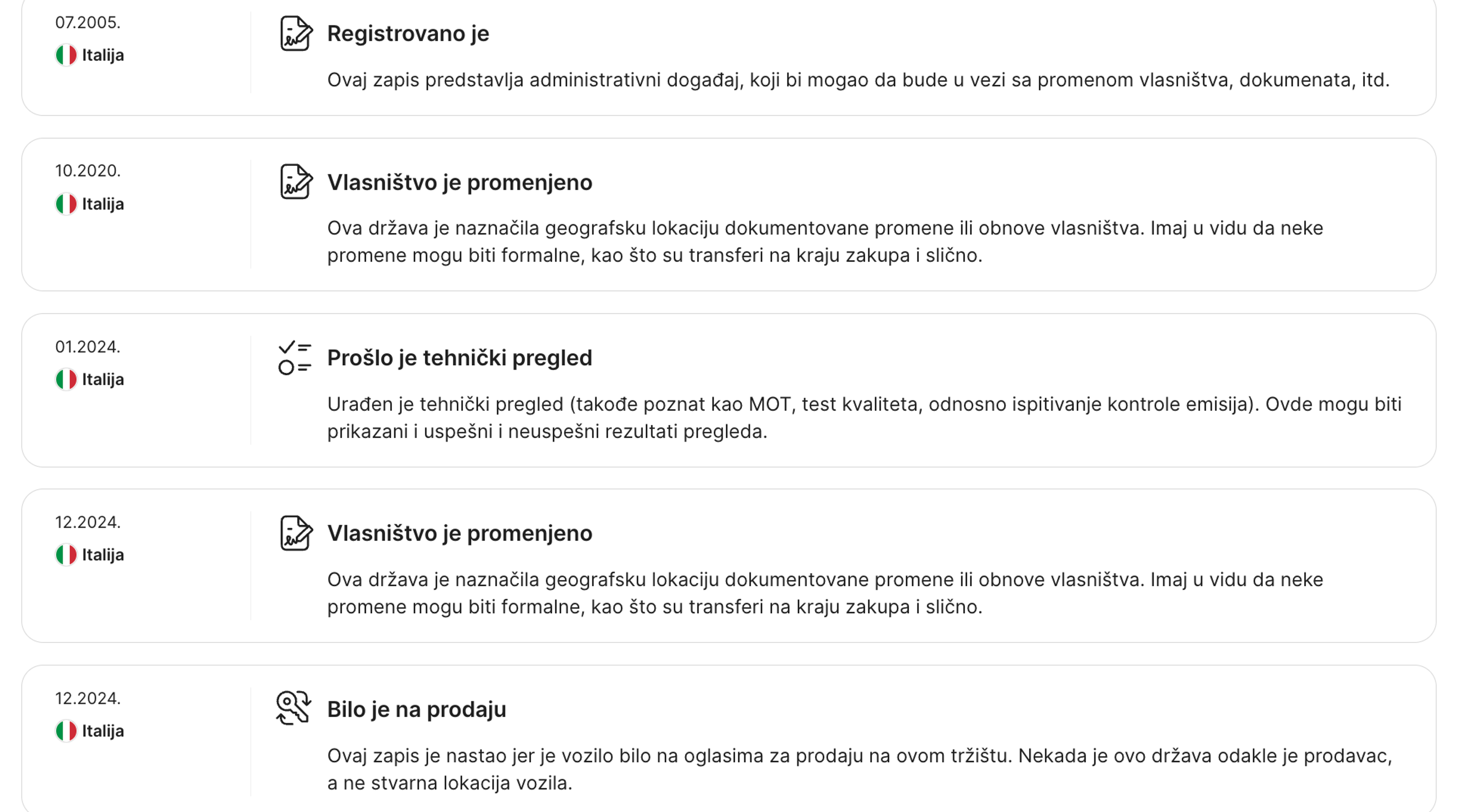 Učestale promene vlasnika uočene u rubrici Hronologija carVertical izveštaja