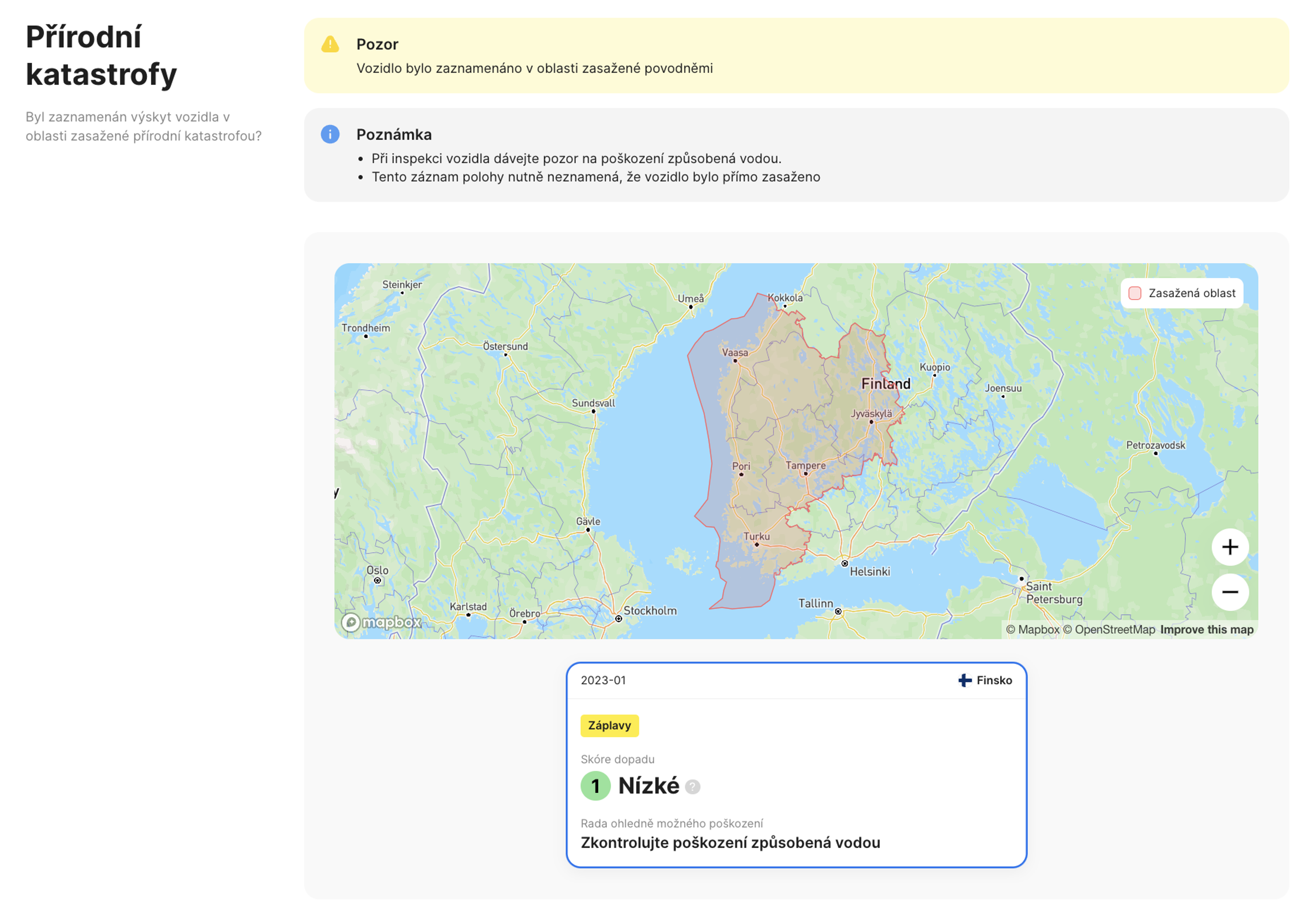 sekce přírodní katastrofy ve zprávě carVertical