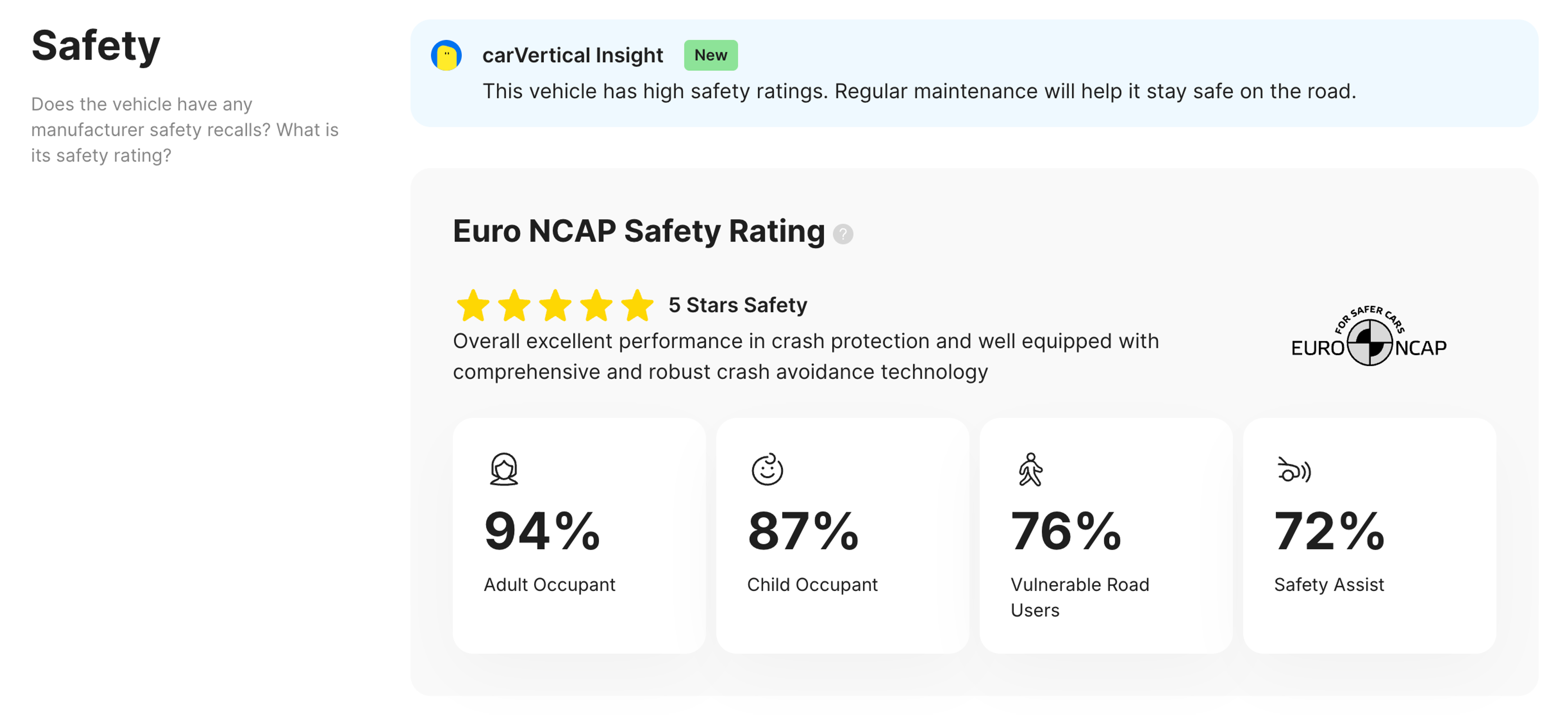 Safety section in carVertical report