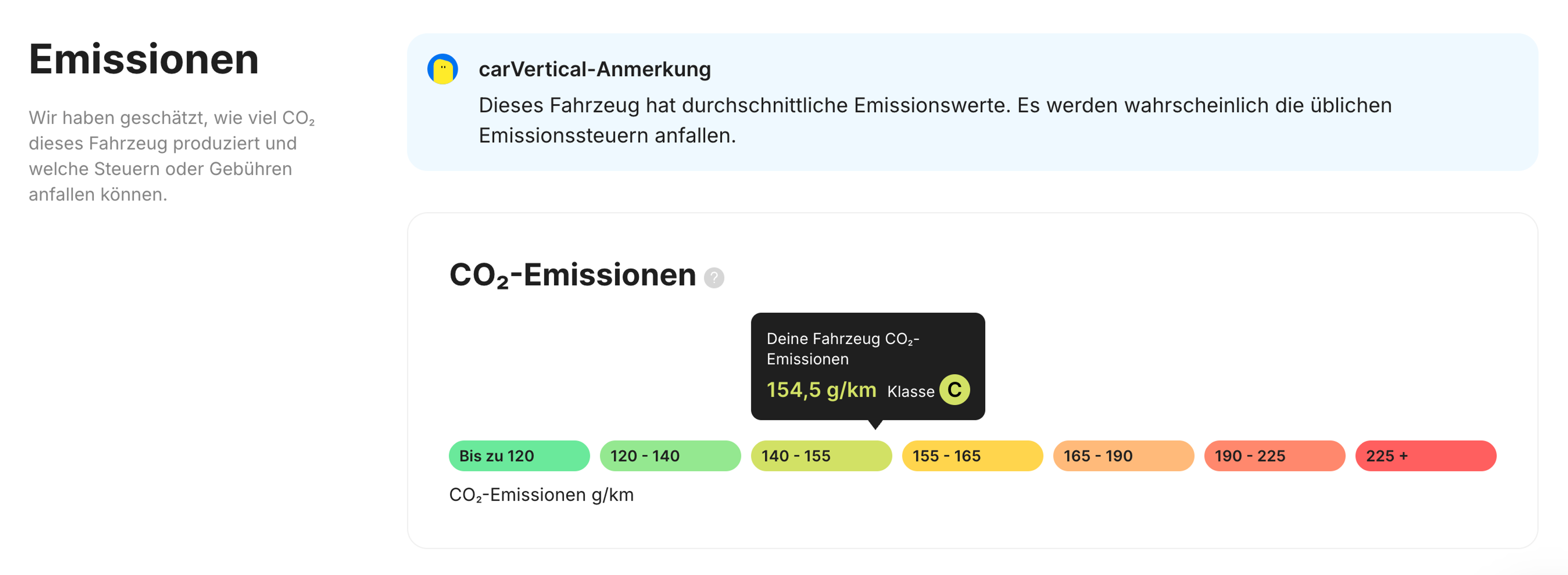 Report-Beispiel mit der Emissionsklasse eines Fahrzeugs