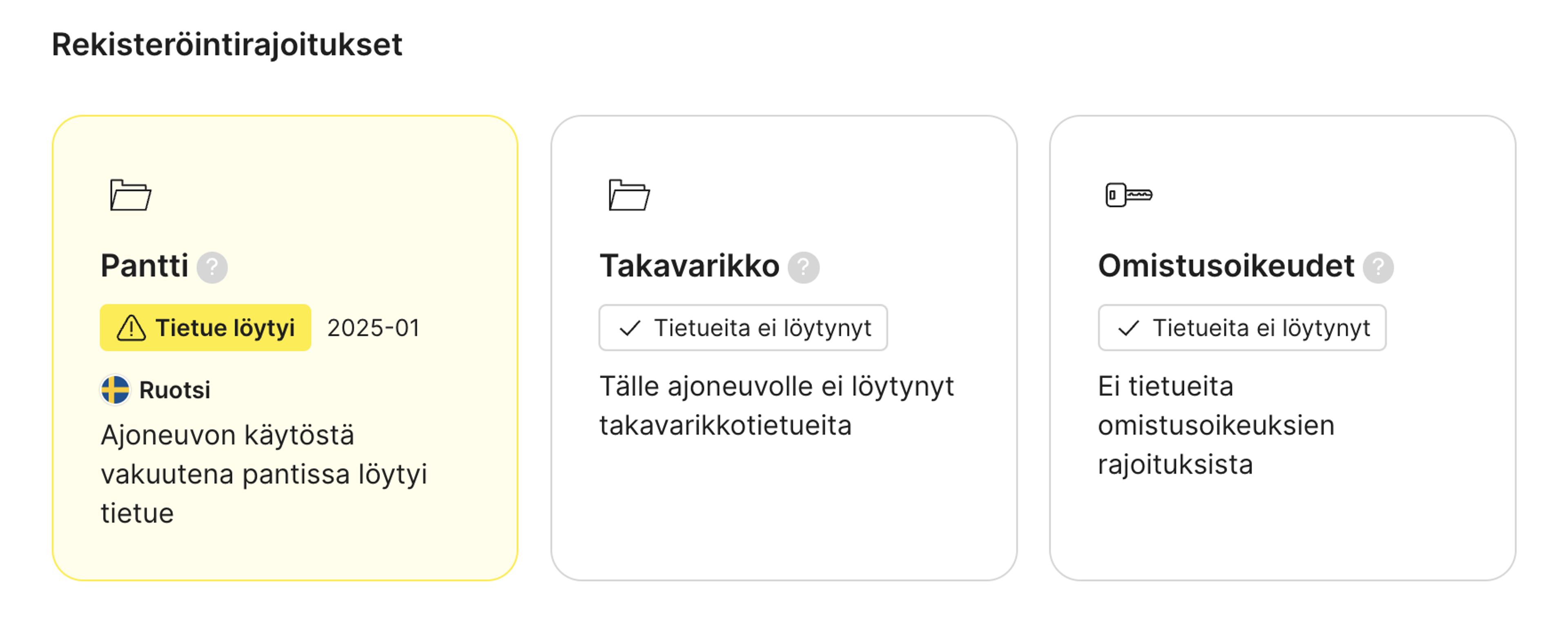 rekisteröintirajoitukset löytyvät carVertical-raportista