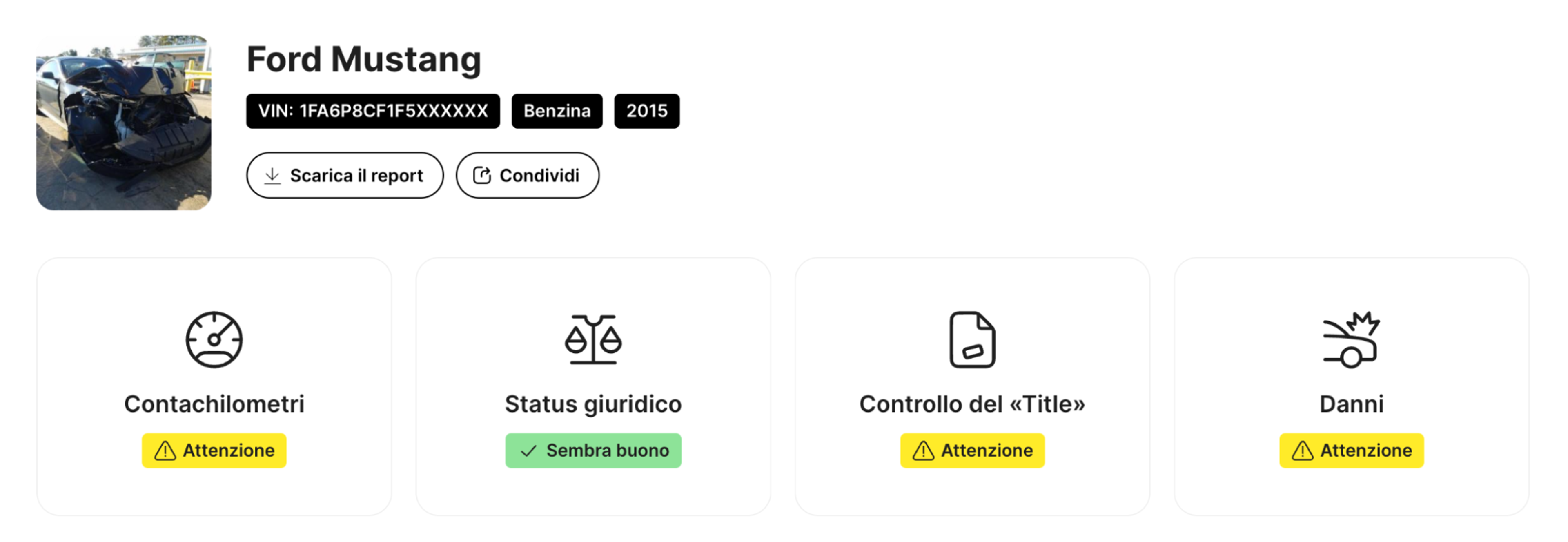 Sezioni del report carVertical