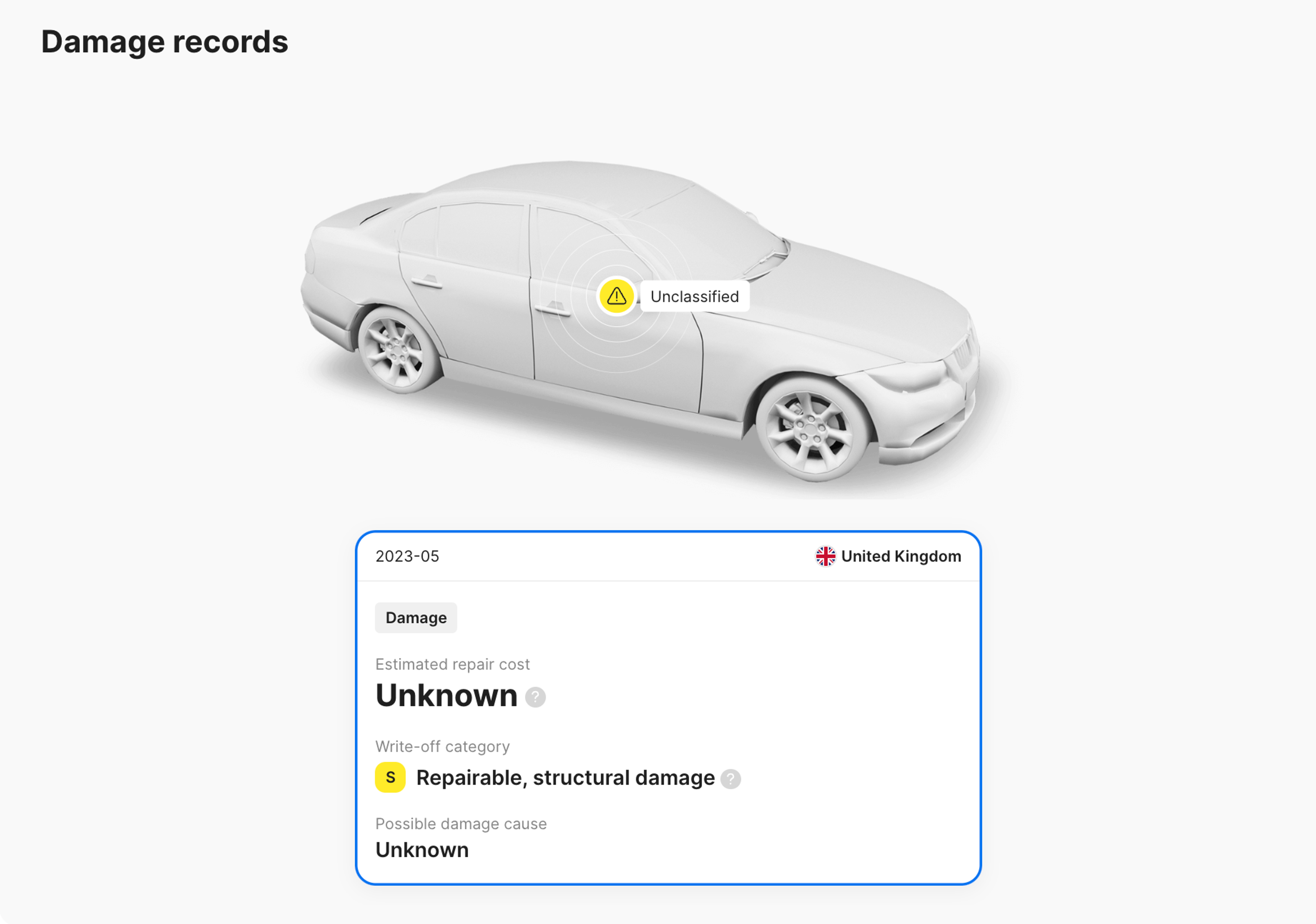 Write-off in carVertical vehicle history report