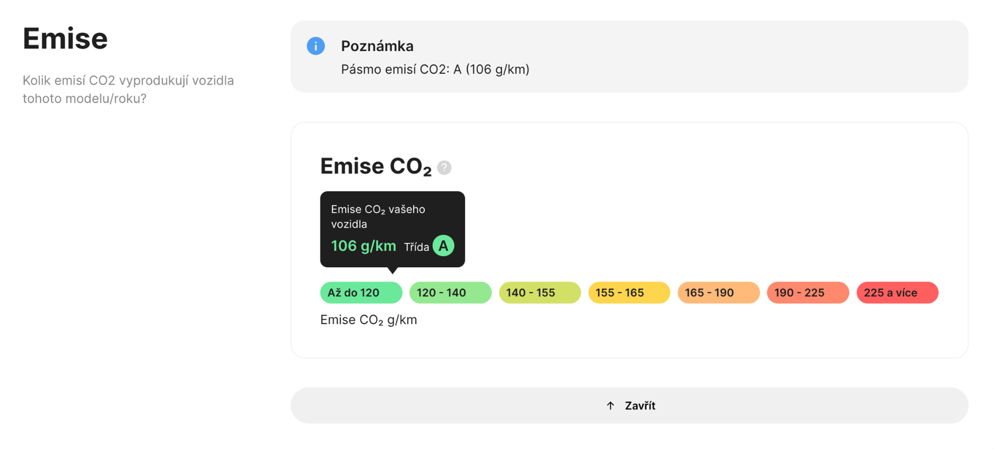 sekce emisí ve zprávě carVertical