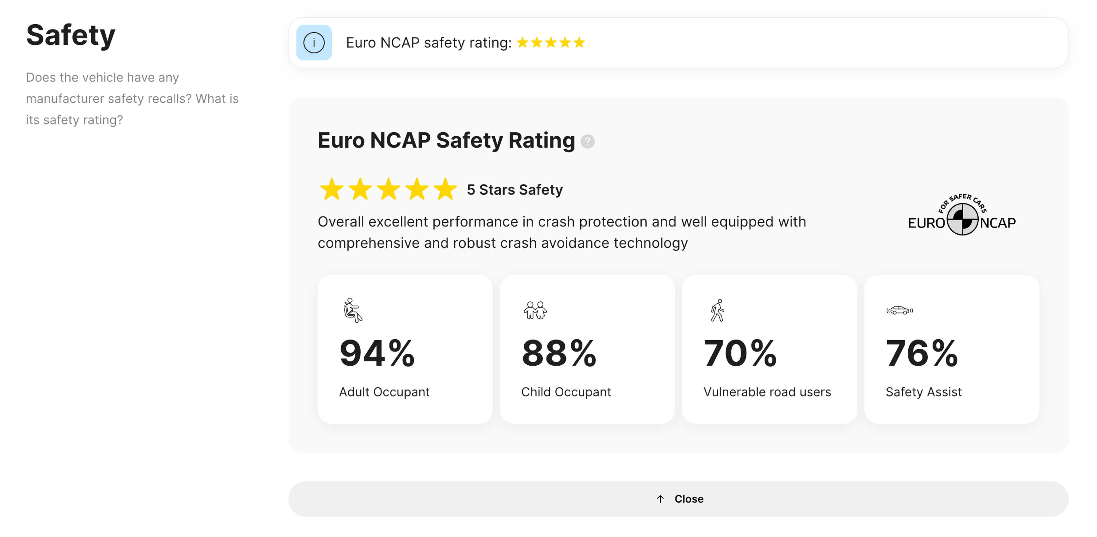 carVertical safety ratings report