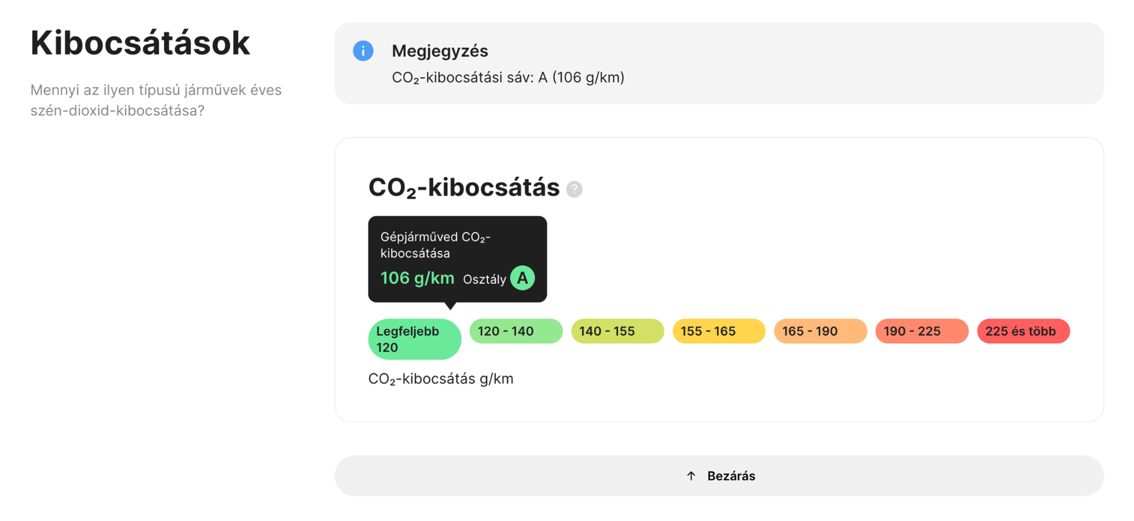 a carVertical jelentés emissziós részében