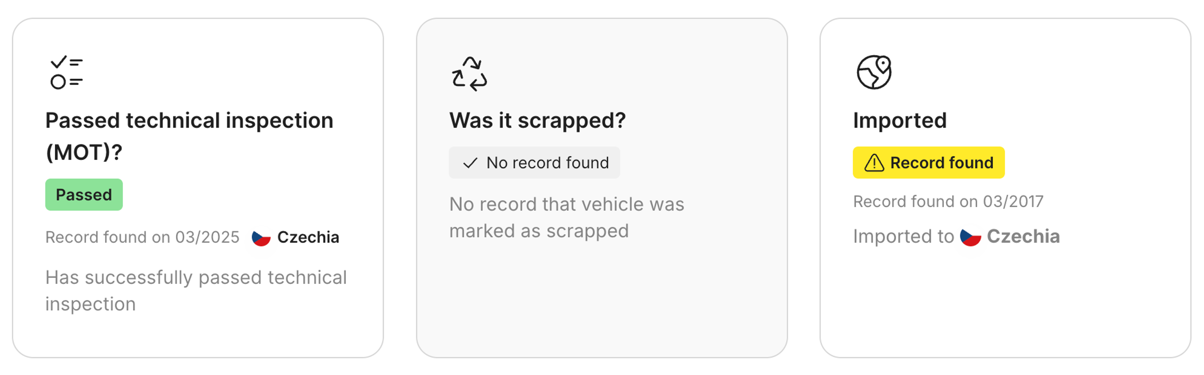 import records found in carVertical report