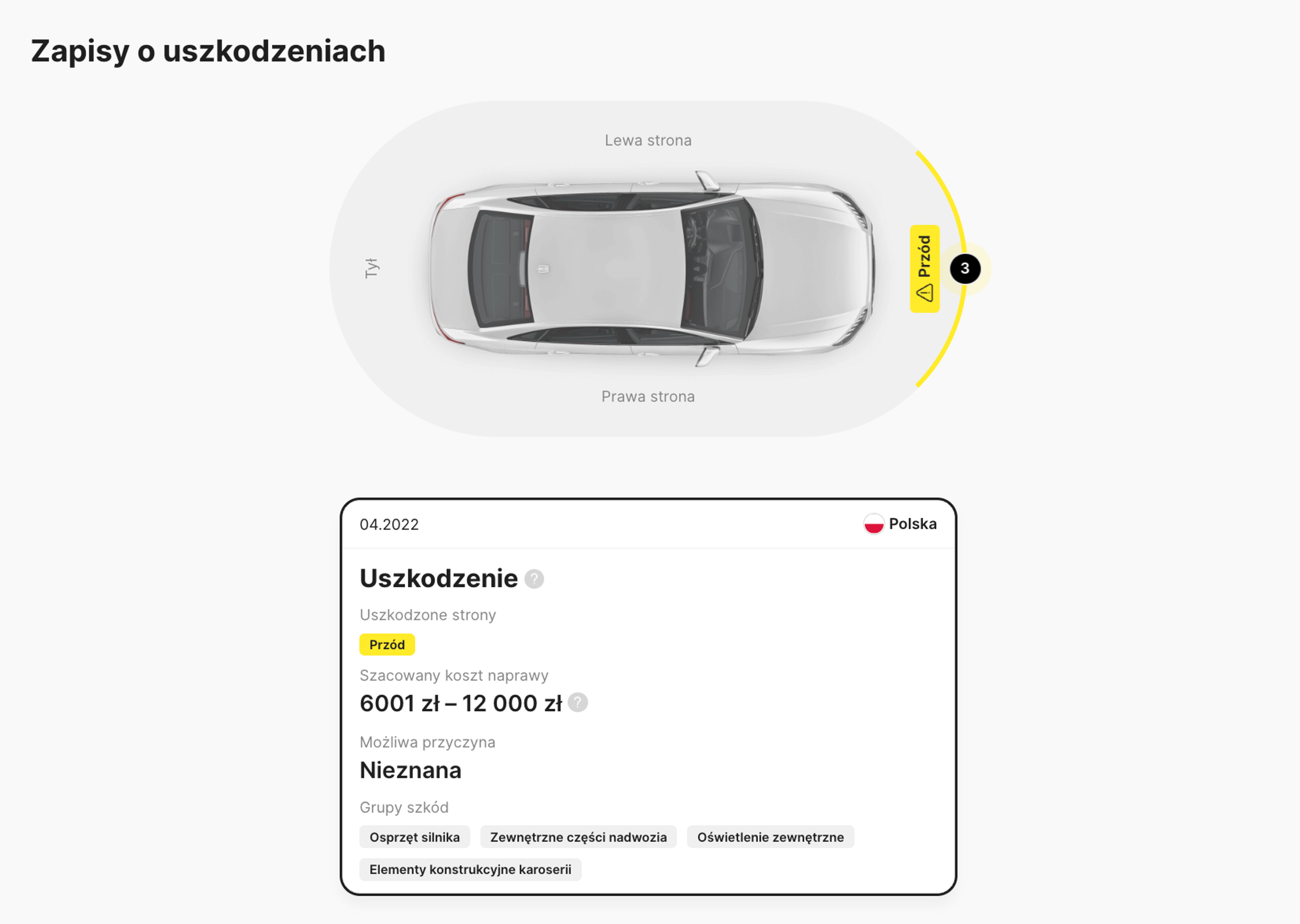 Historia szkód w raporcie carVertical