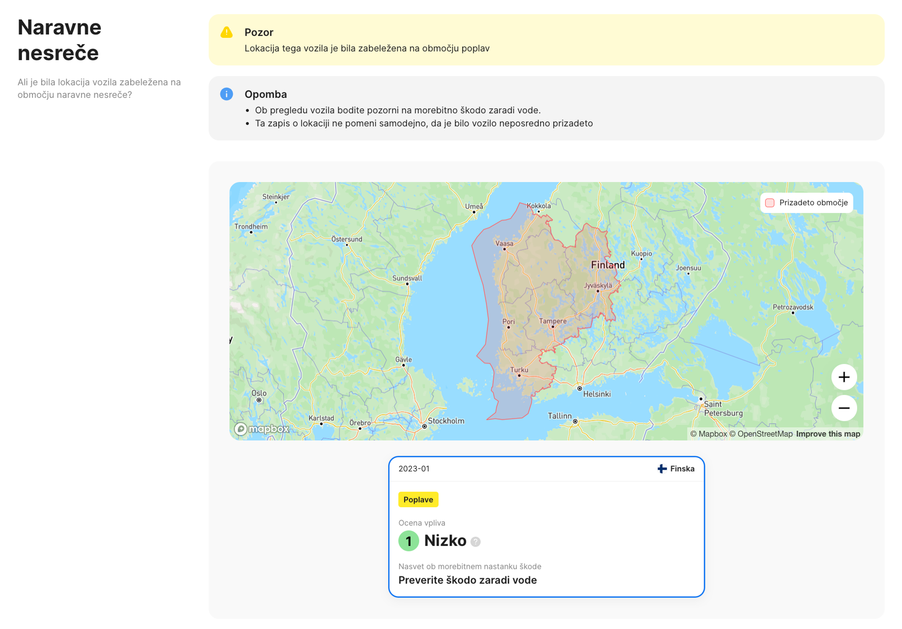 razdelek o naravnih nesrečah v poročilu carVertical