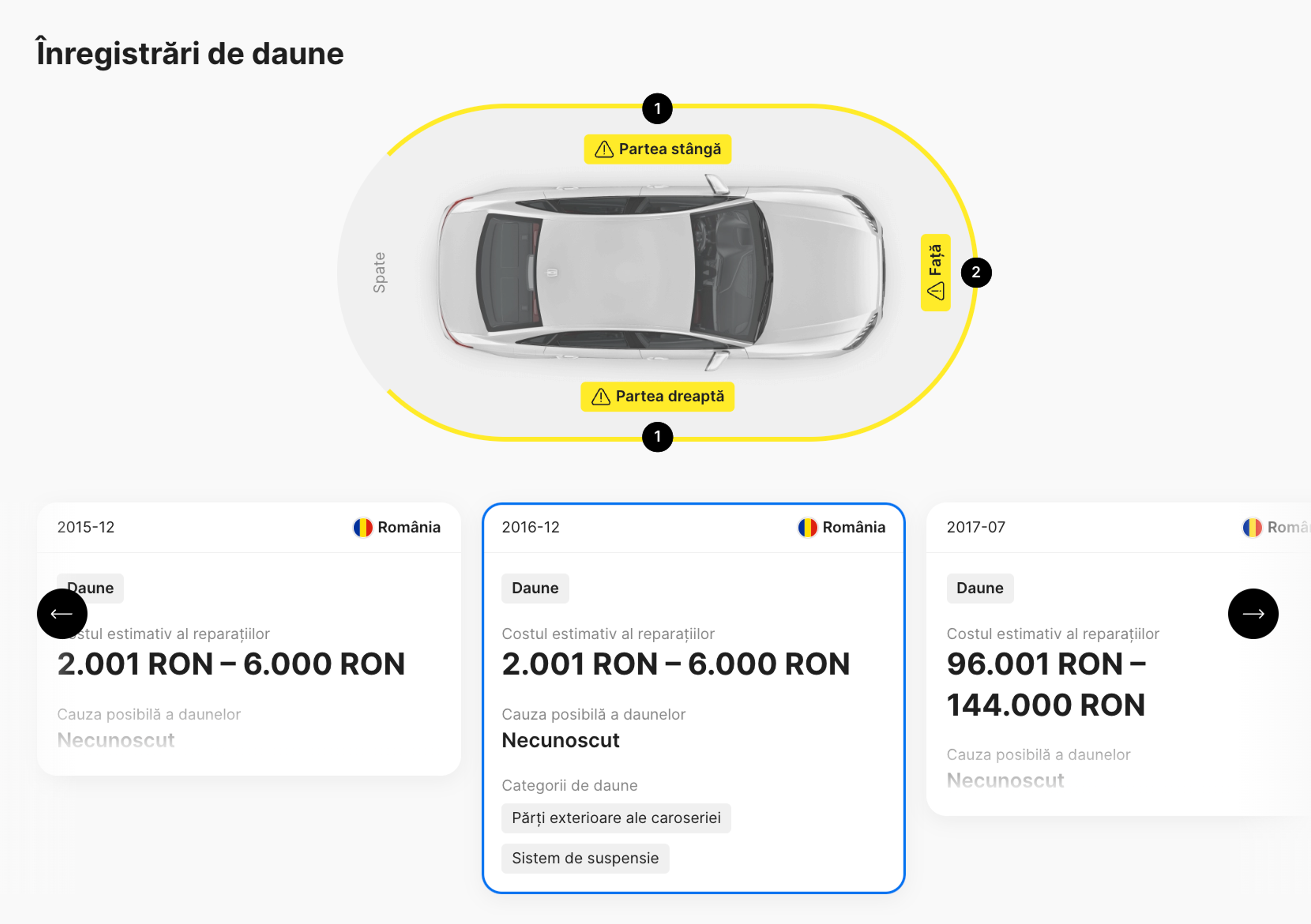 Istoricul accidentelor unei mașini