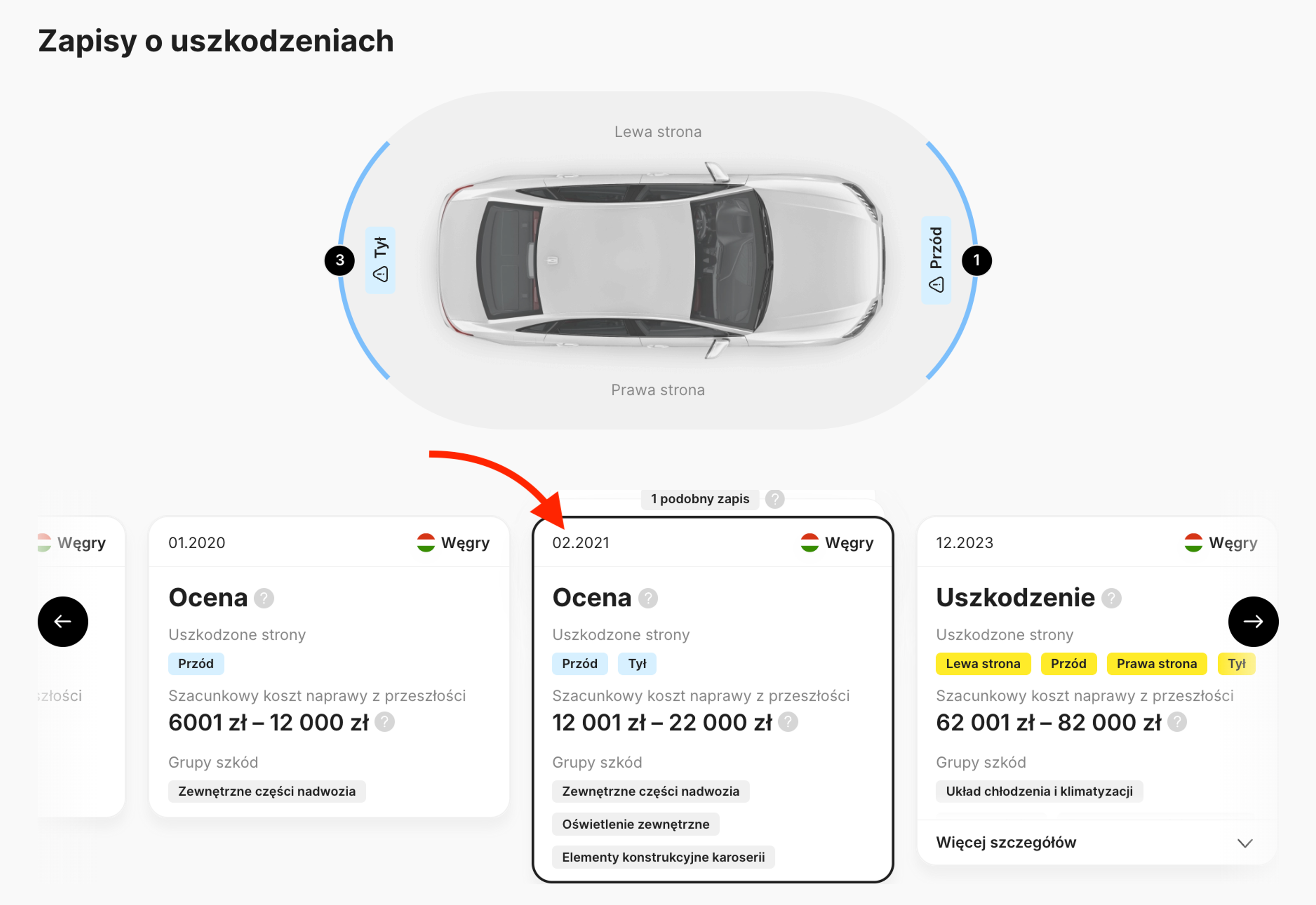 Karty Uszkodzenia i Ocena szkody w raporcie carVertical