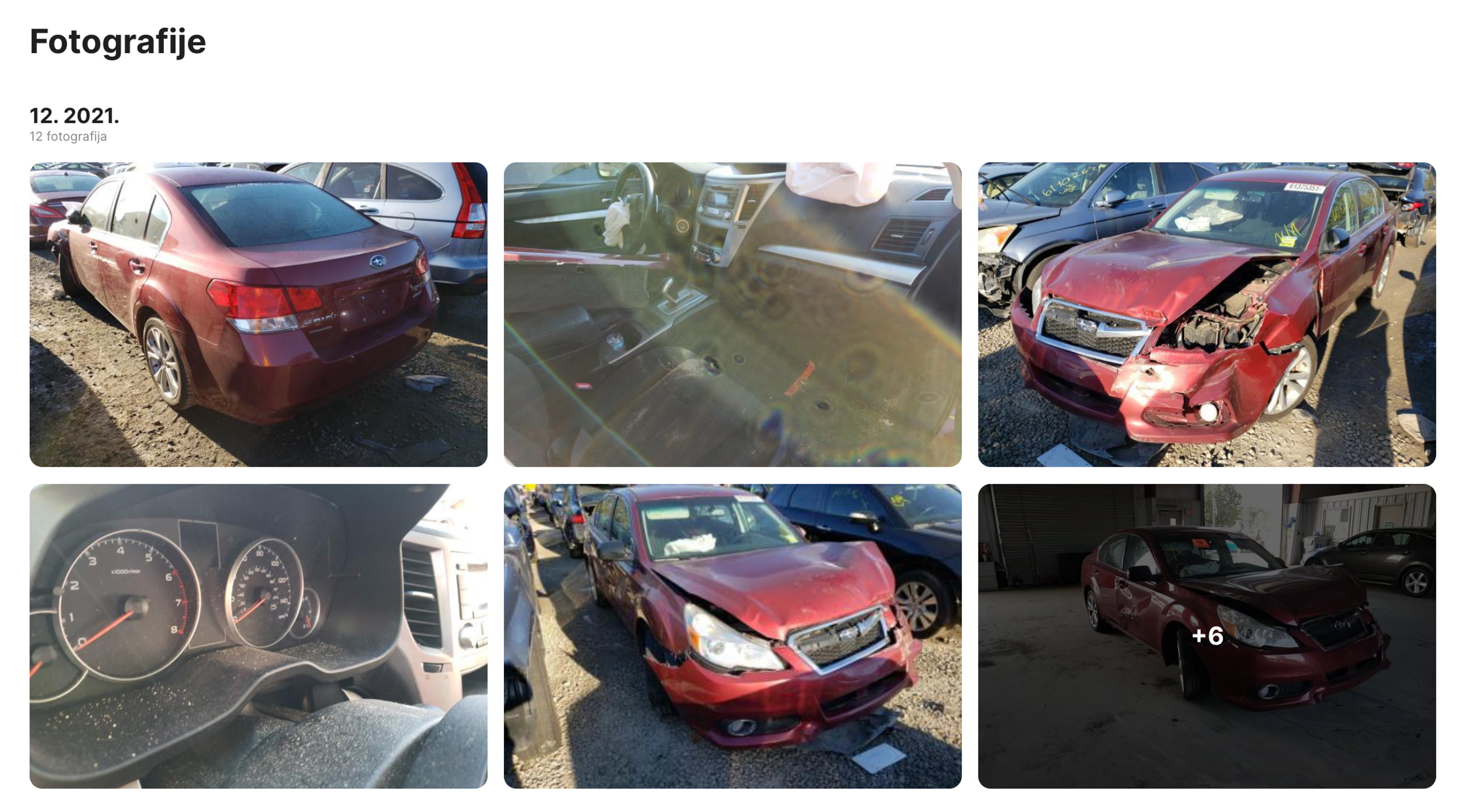 Povijesne fotografije oštećenog automobila u carVertical izvješću