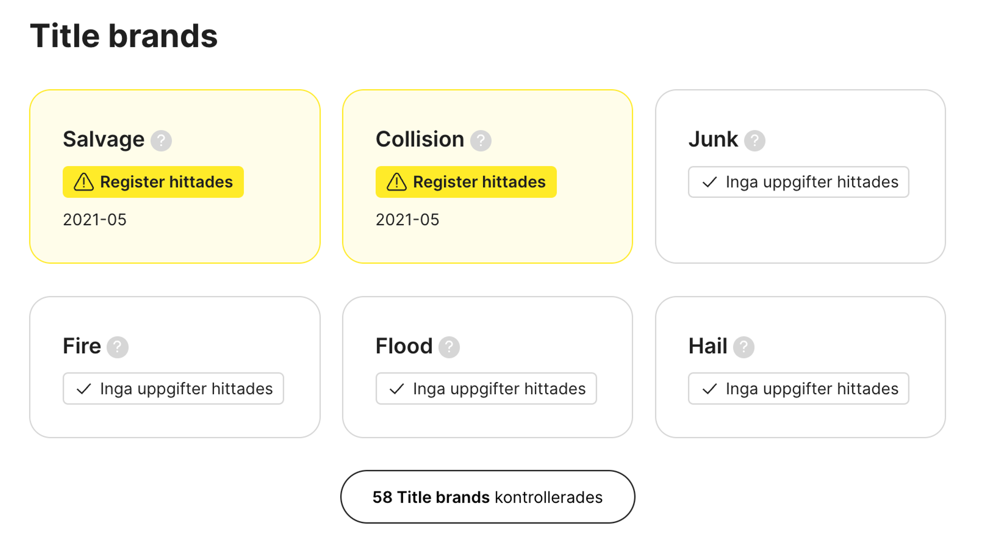 titelmärken som finns i en carVertikal rapport