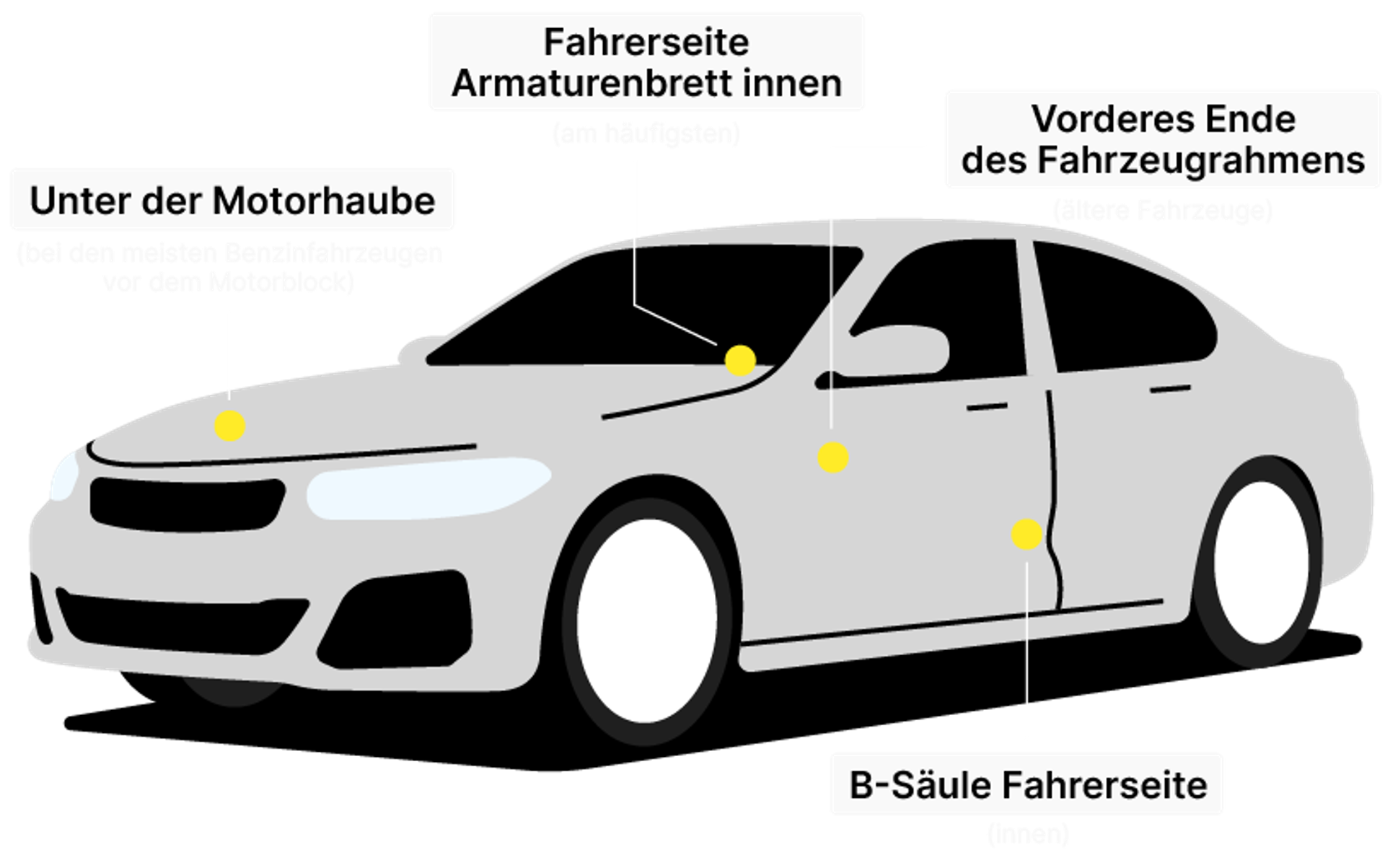 Car frame with marked VIN number locations