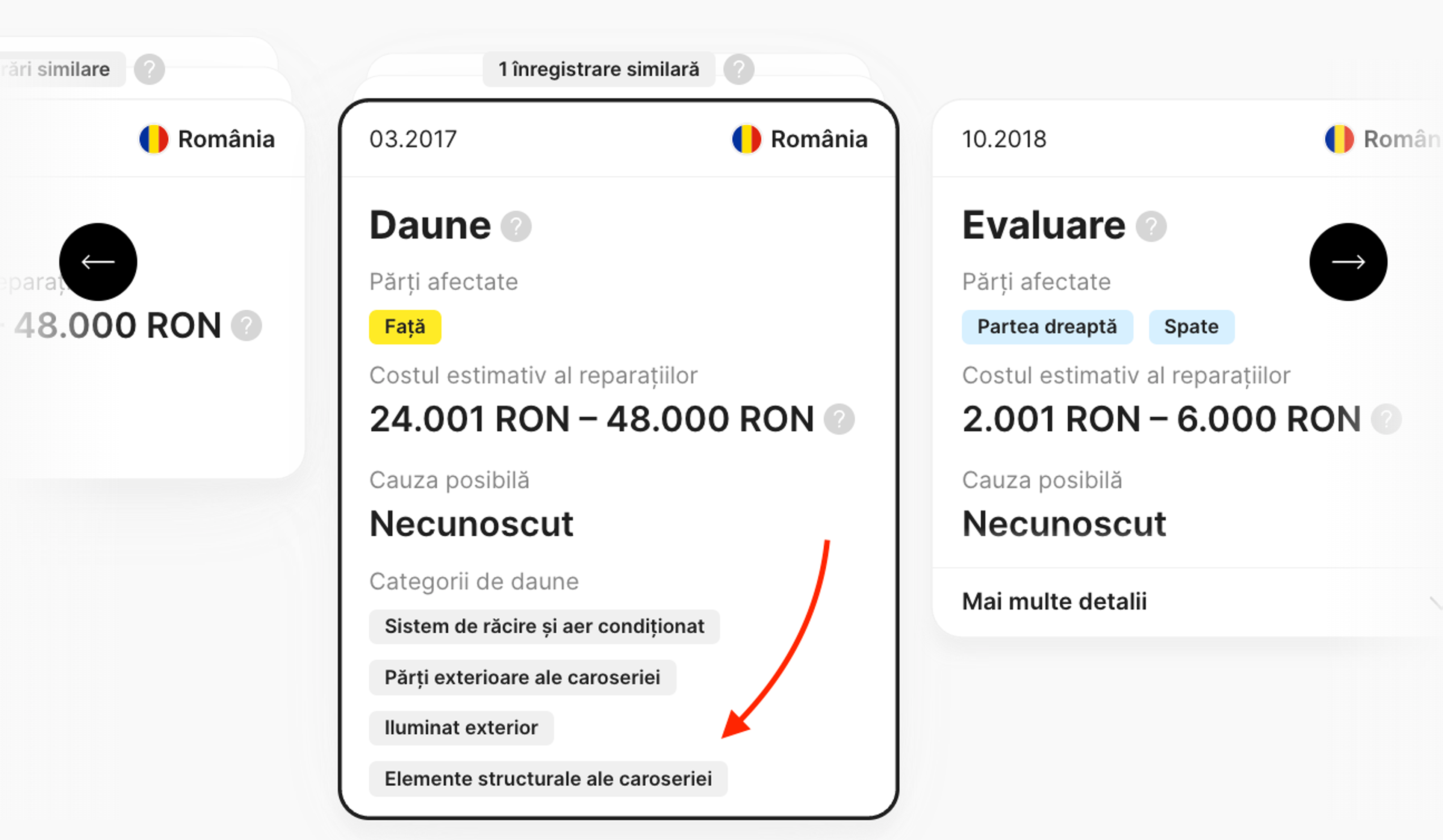 Grup de daune din raportul carVertical