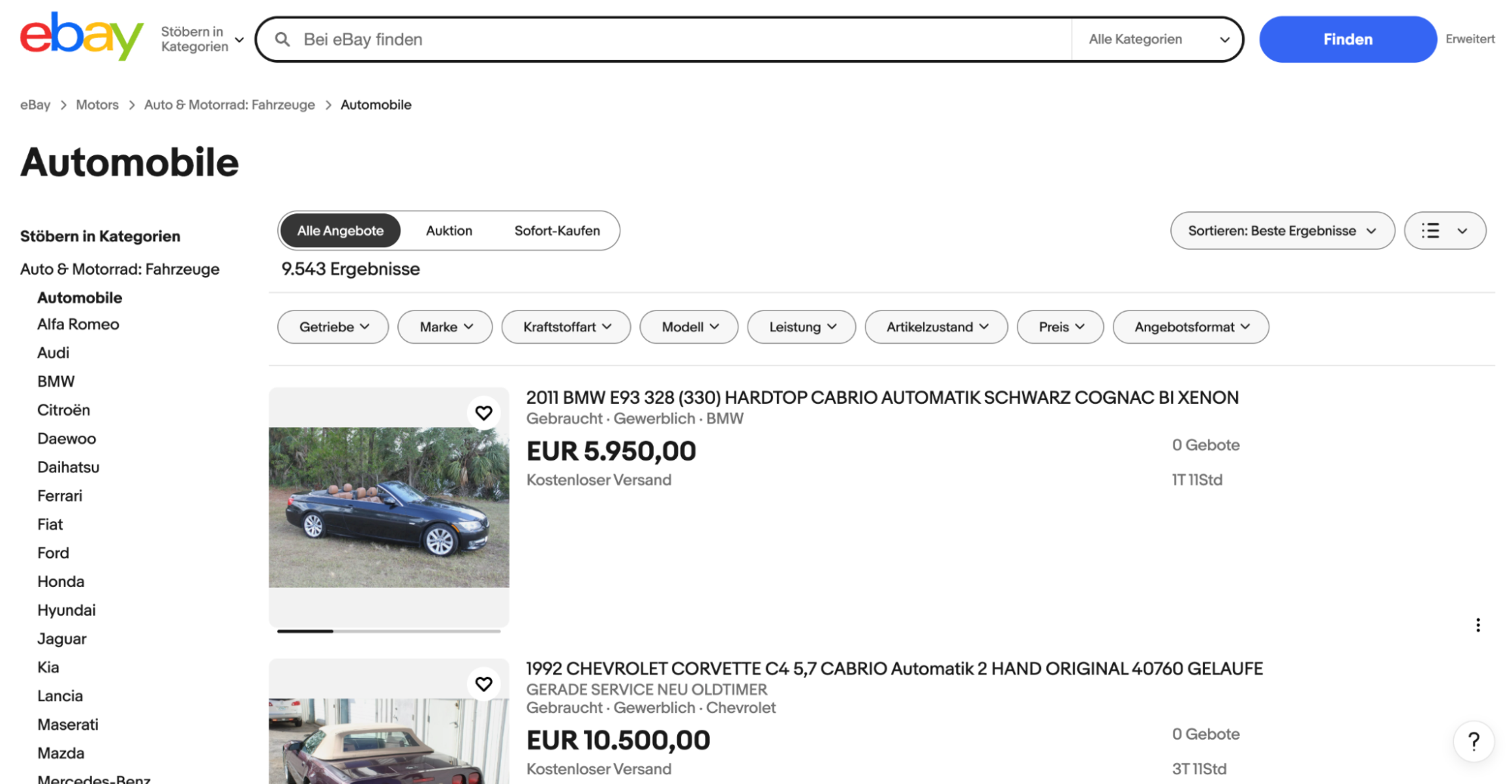 Категорія транспортних засобів на Ebay