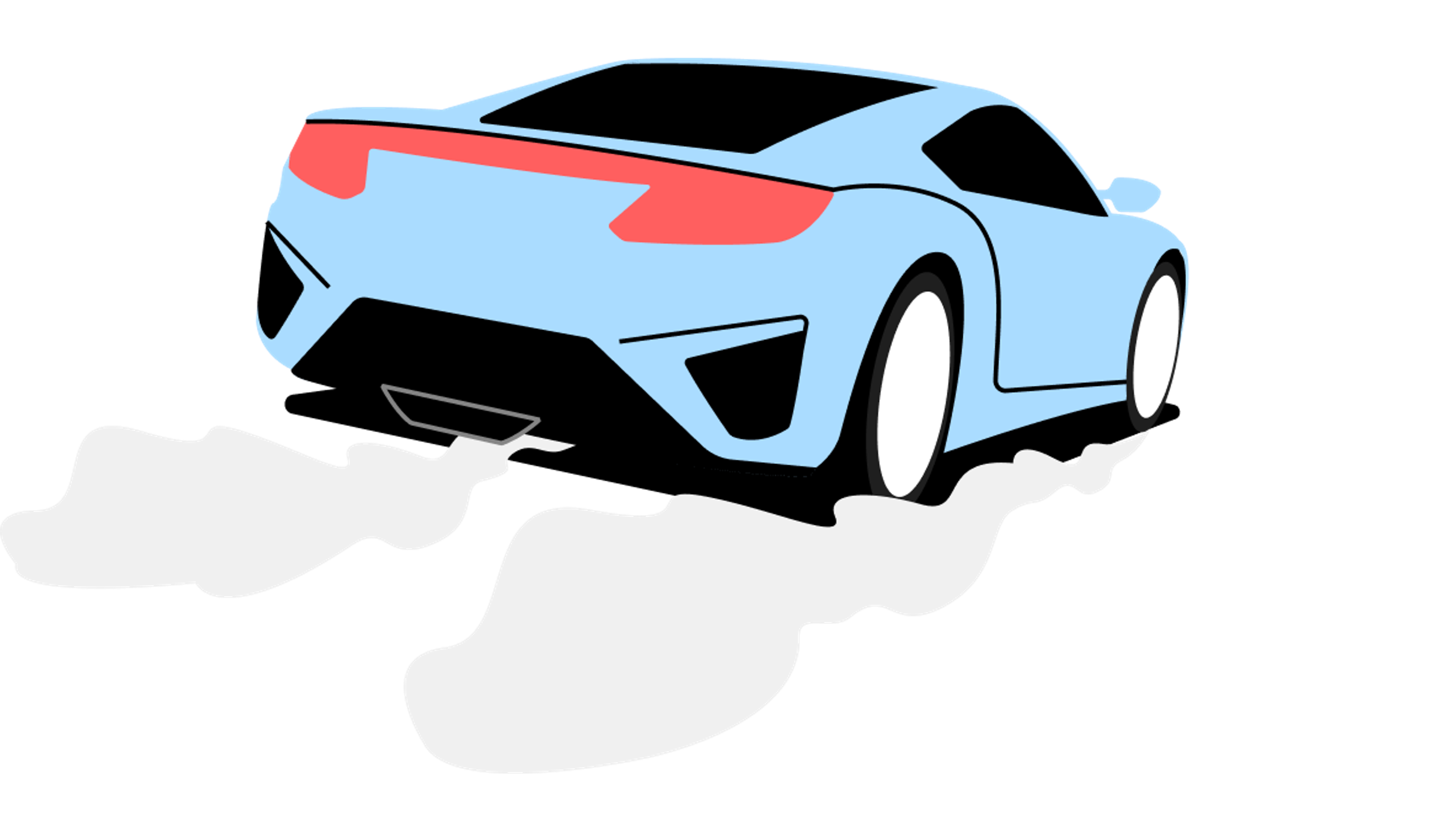 Back of the car with smoke from tires