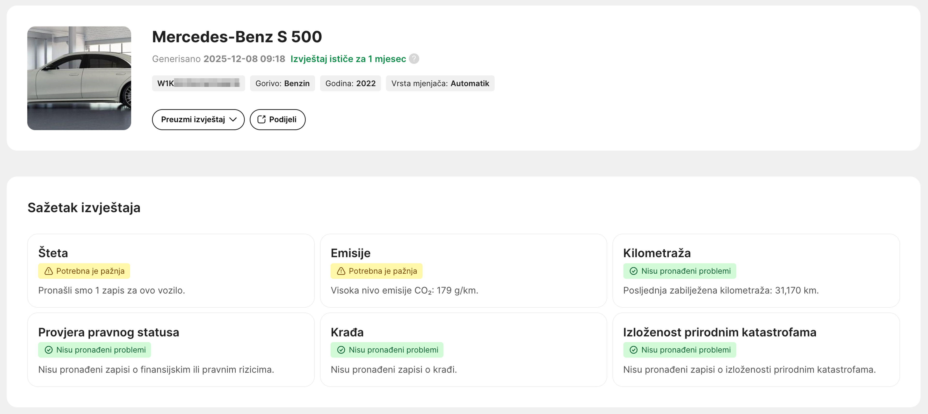 Sekcija sažetka izvještaja