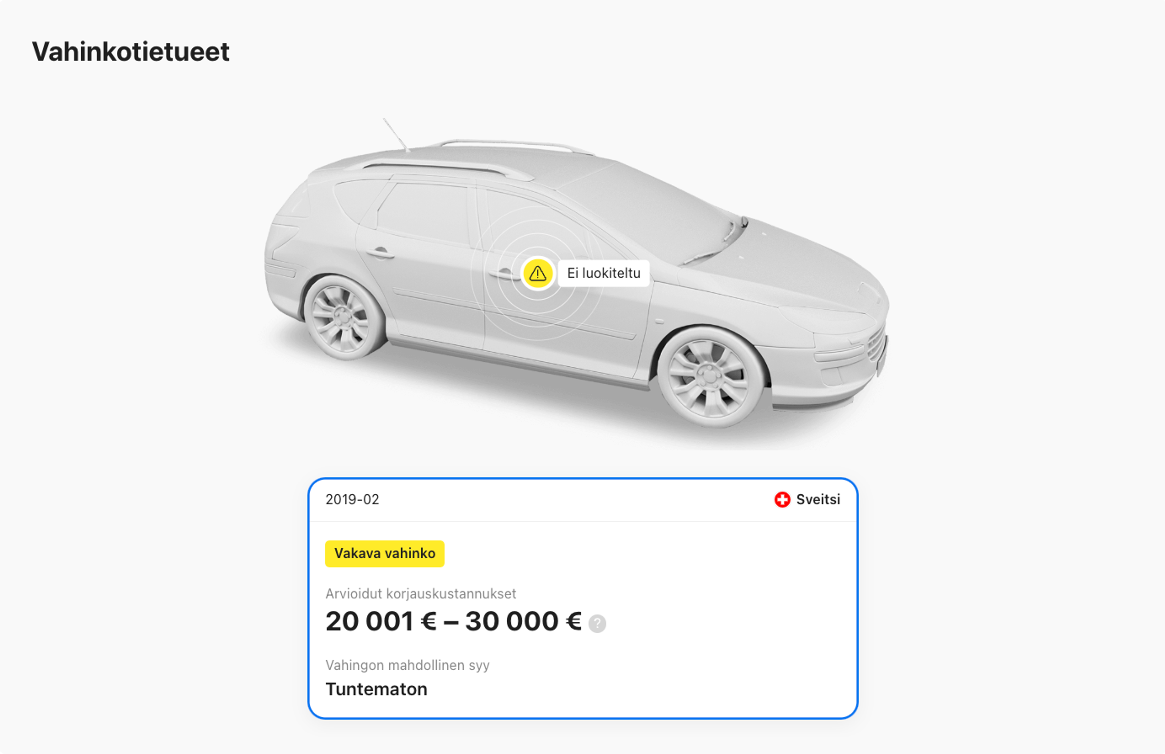 Esimerkki vahinkotietueesta carVertical-raportissa