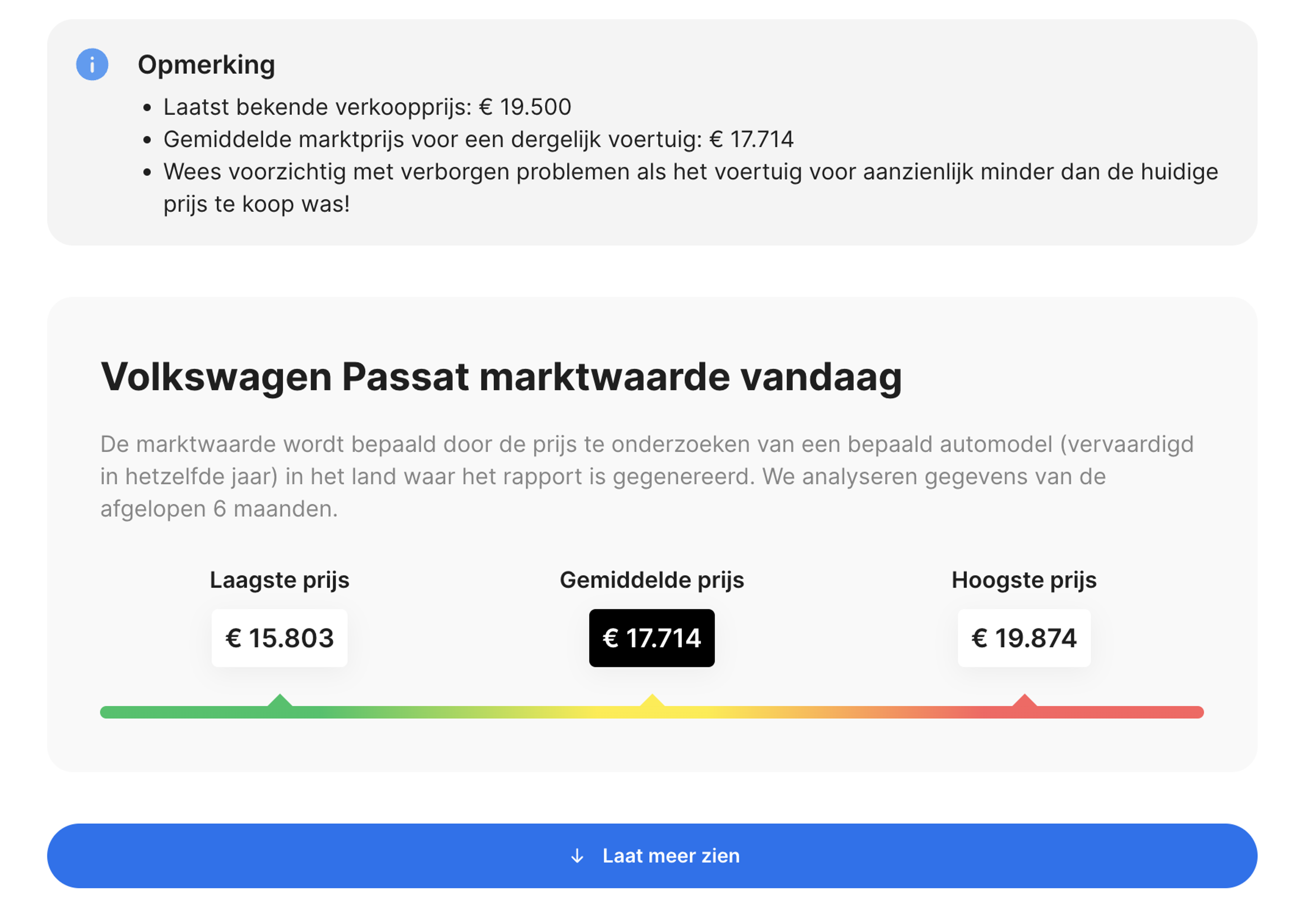 autowaardering sectie in carVertical rapport