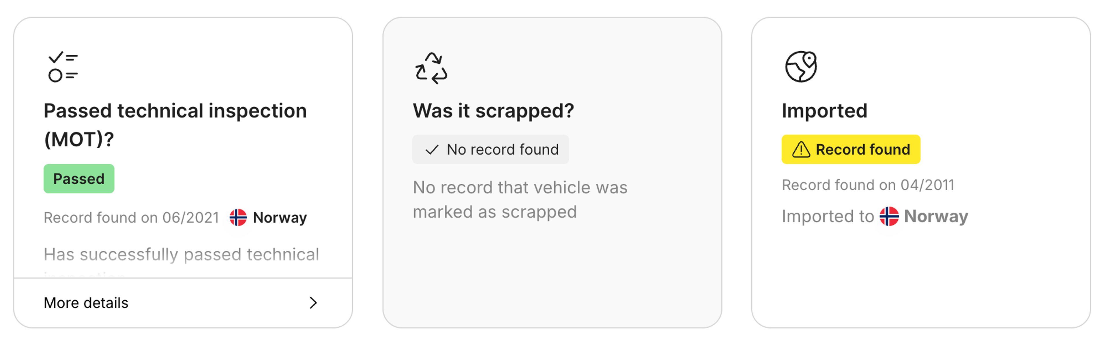 import records found in carVertical report