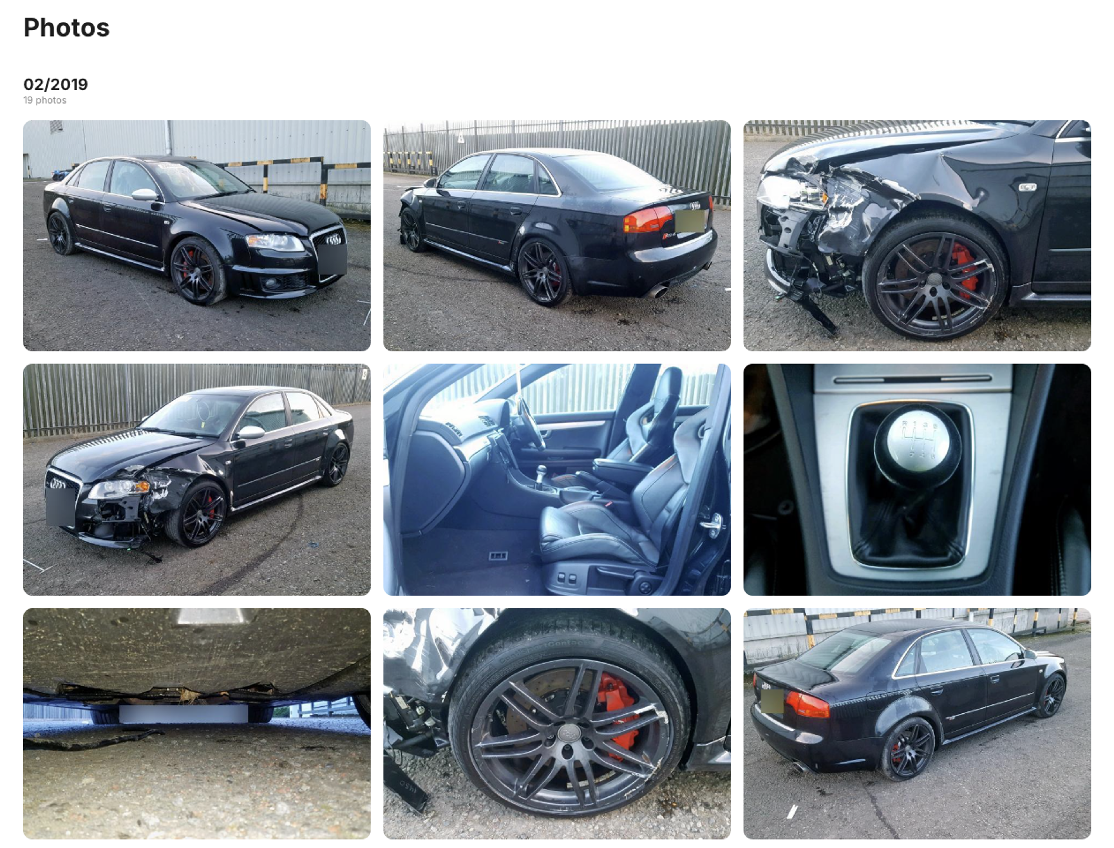 Photo section in the carVertical report showing a damaged car