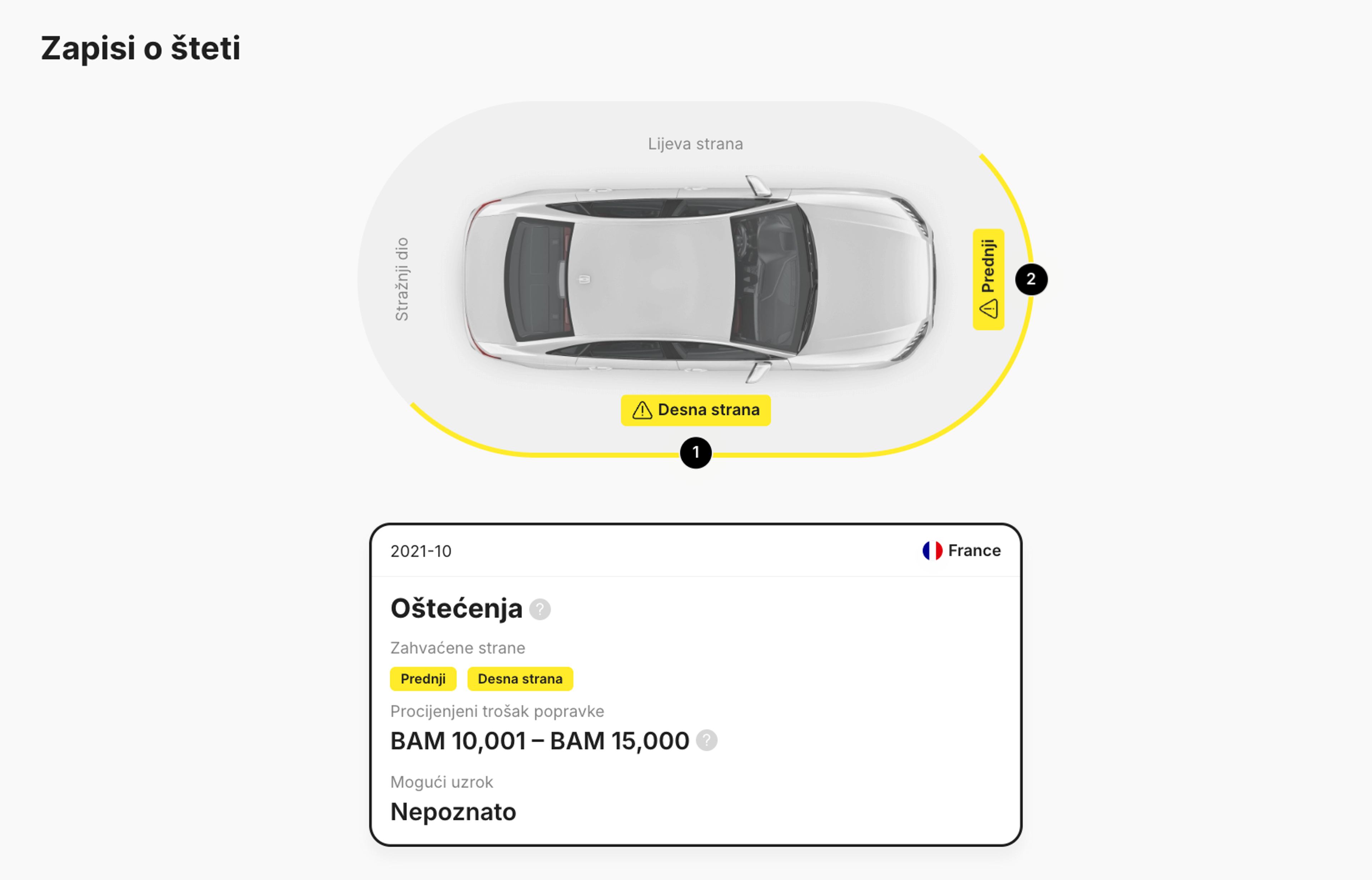 Evidencija oštećenja u carVertical izvještaju