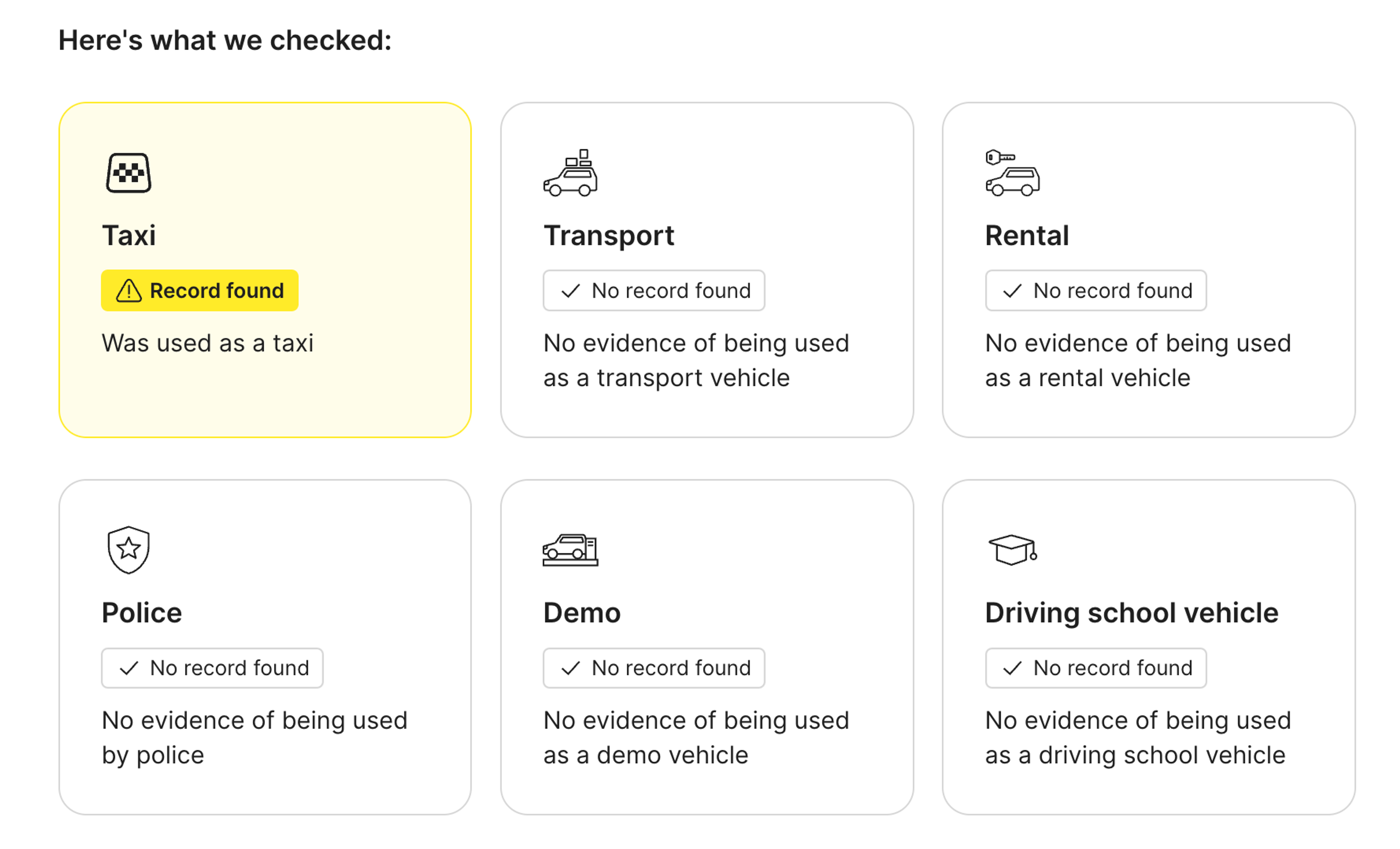 taxi record found in carVertical report