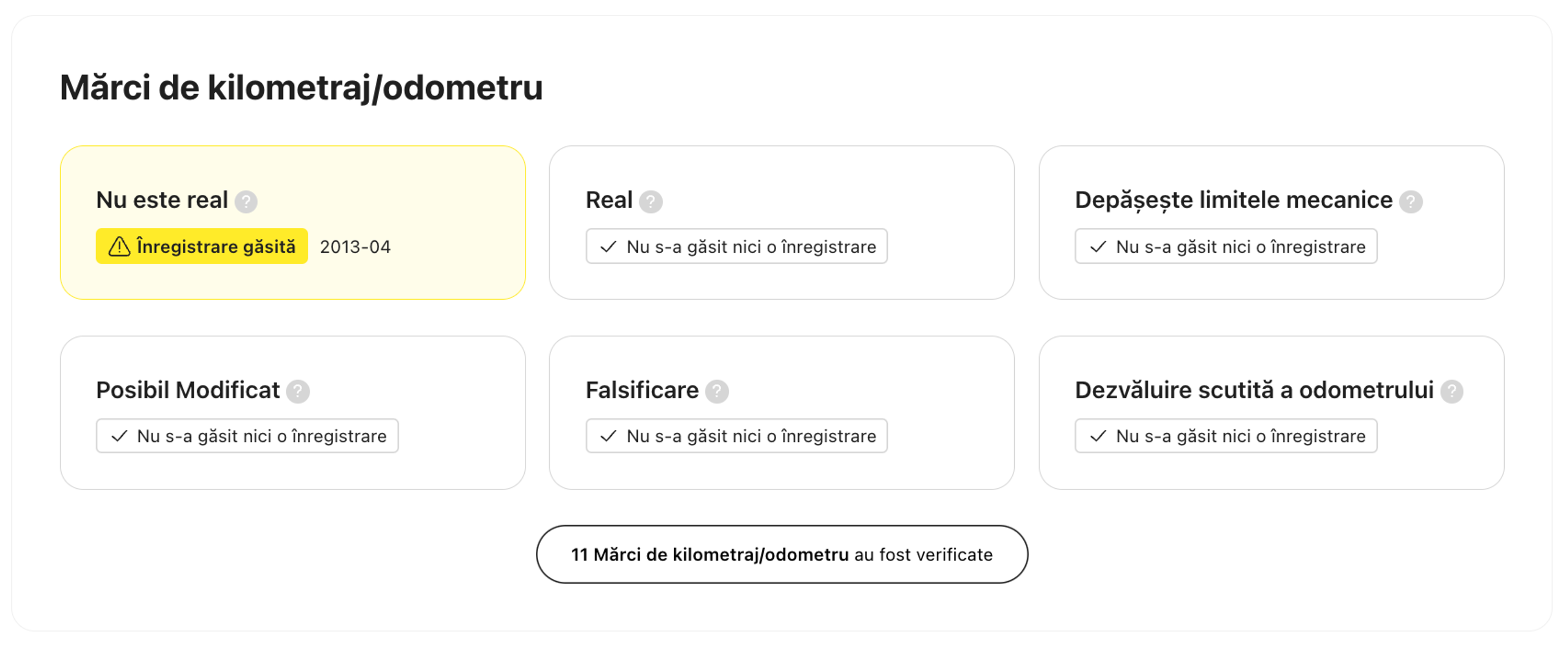 Marcaje care au legătură cu odometrul în rapoartele carVertical